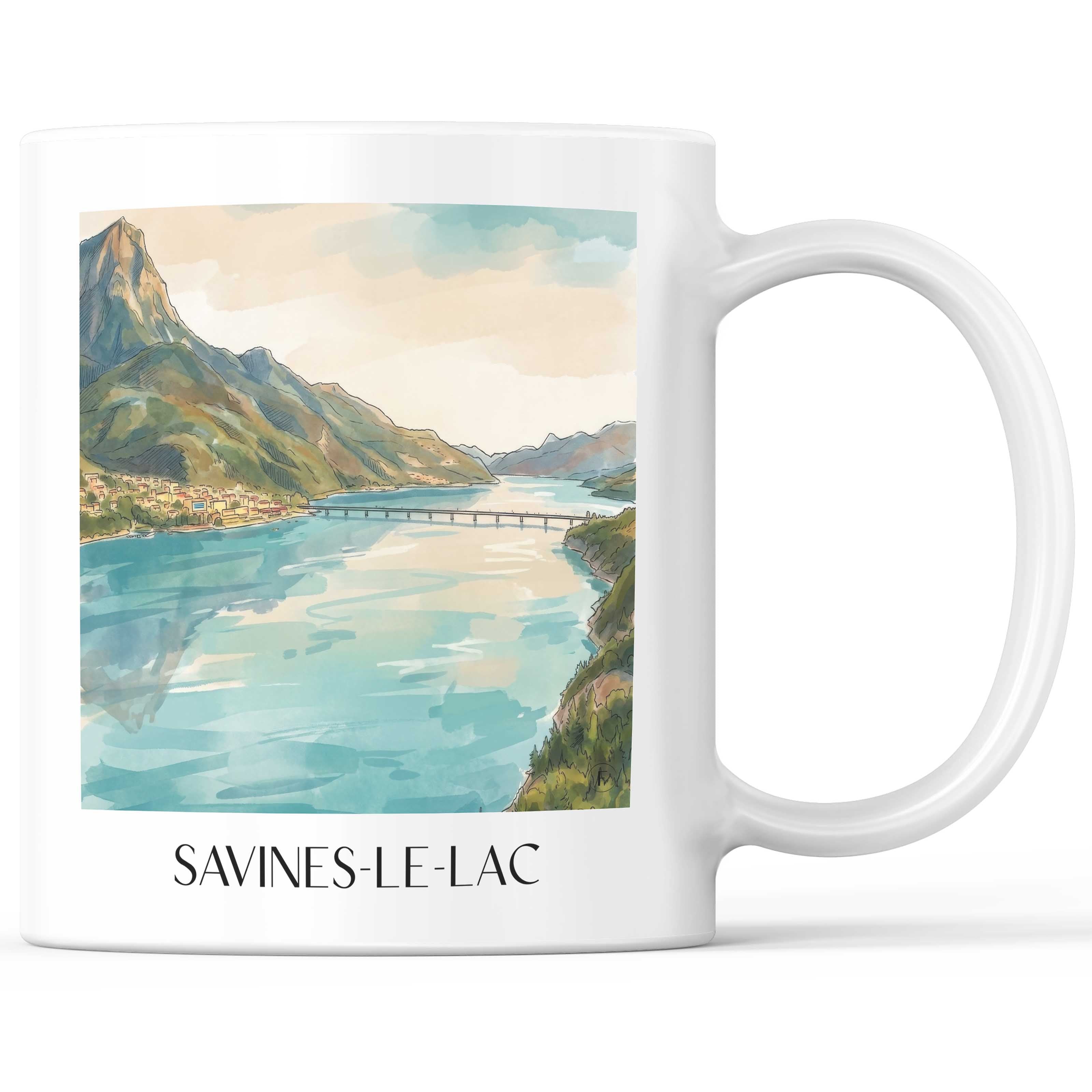 Savines-le-Lac Kaffeebecher - Provence - Frankreich Becher - Kaffeetasse im Aquarell Stil