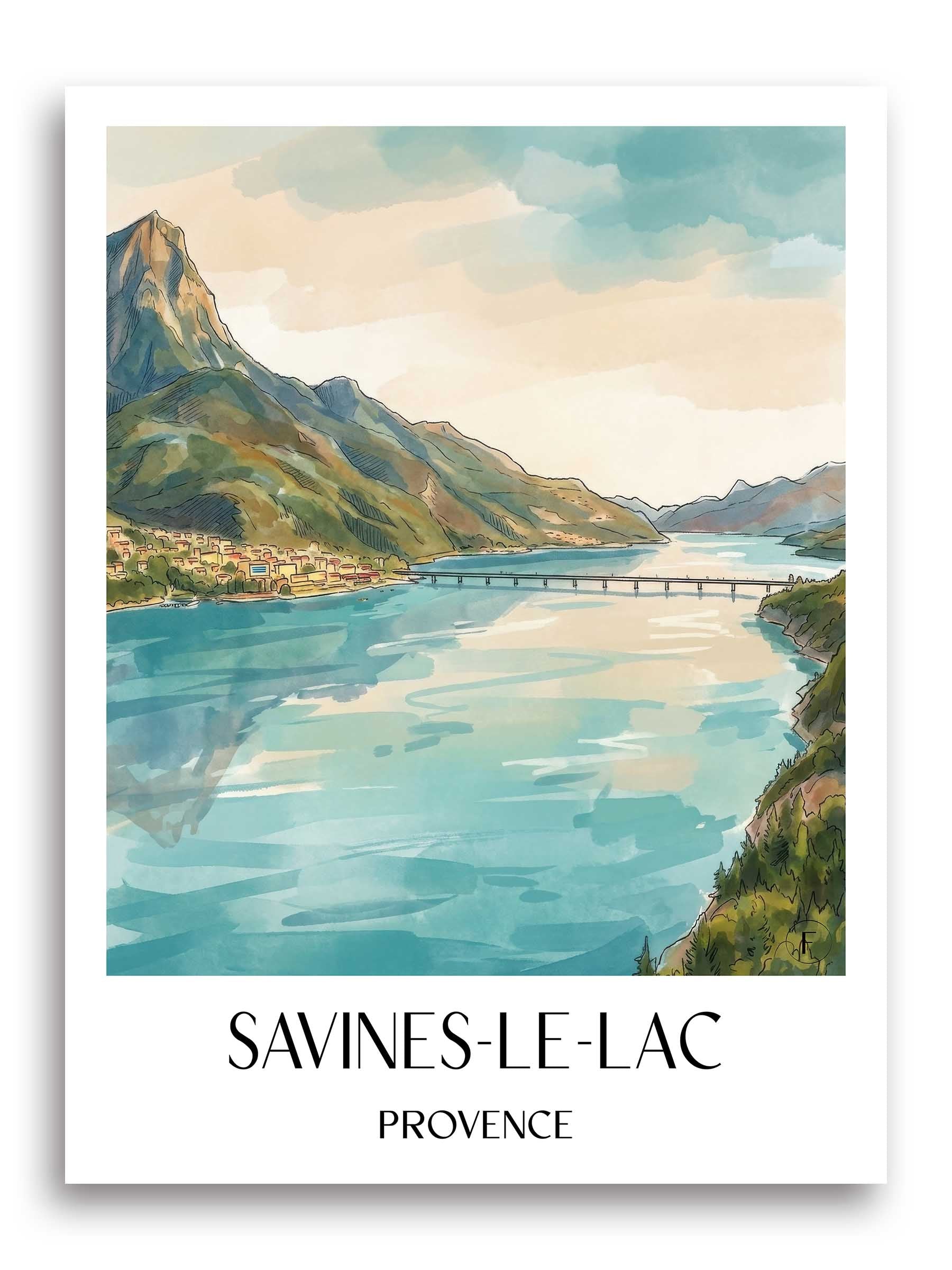 Savines-le-Lac Poster - Provence - Frankreich Kunstdruck - Aquarell von A4 bis A1