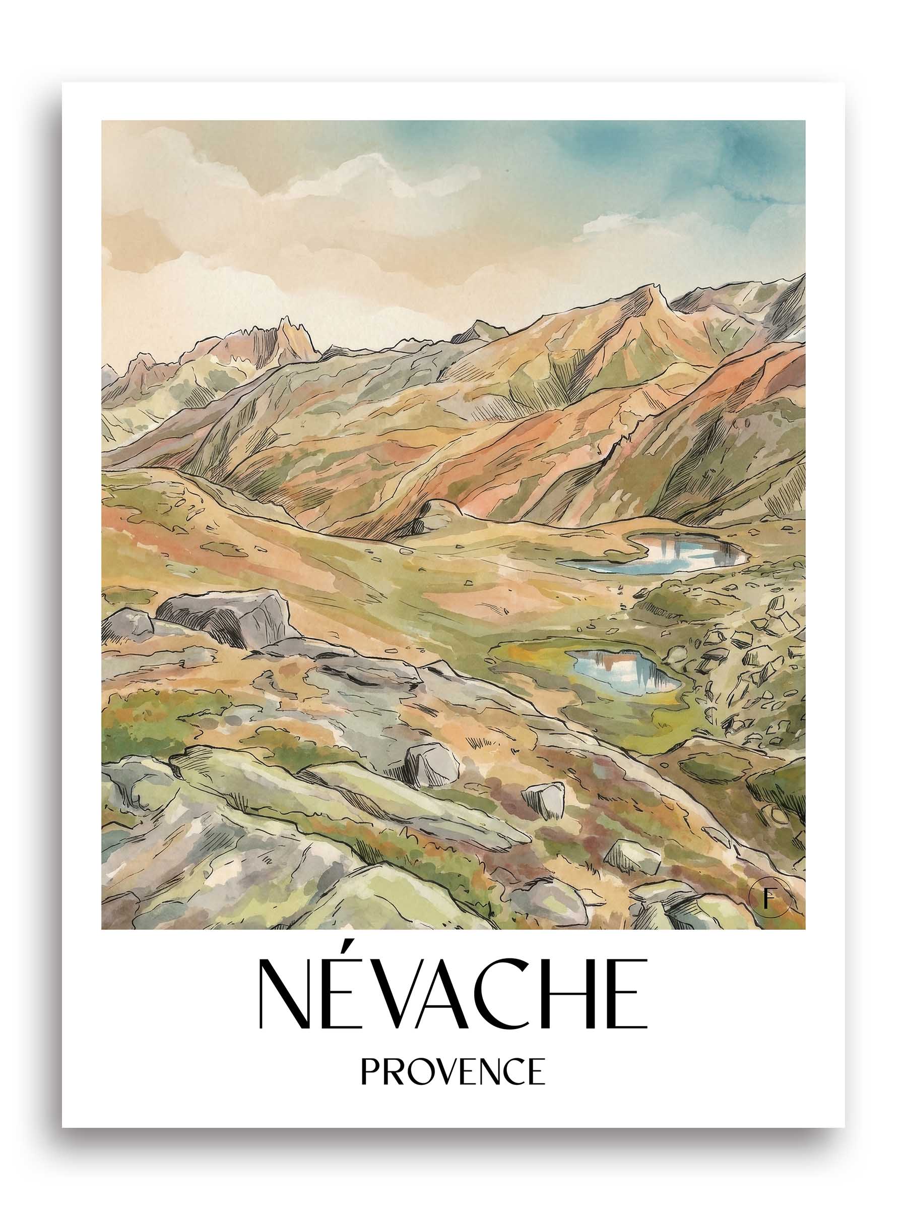 Névache Poster - Provence - Frankreich Kunstdruck - Aquarell von A4 bis A1
