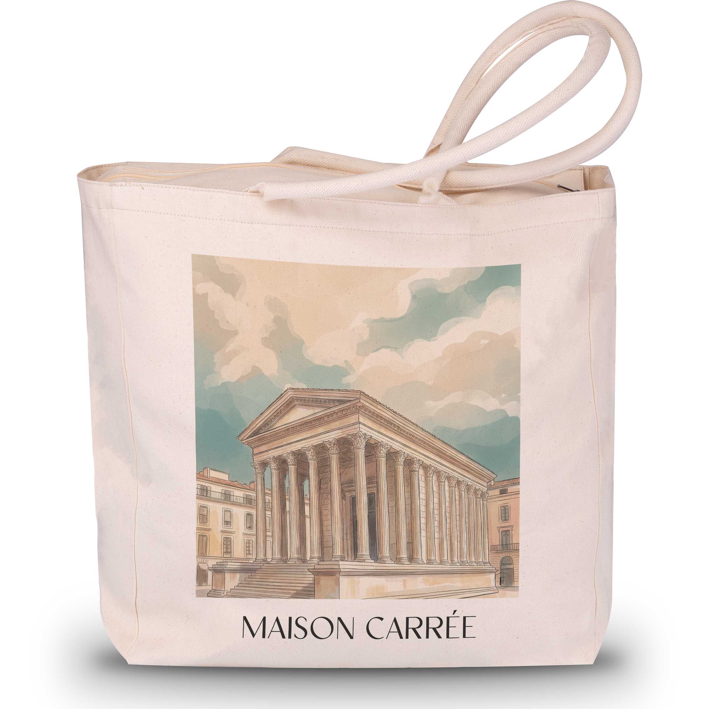 maison-carrée-nîmes-frankreich-einkaufstasche-aquarell