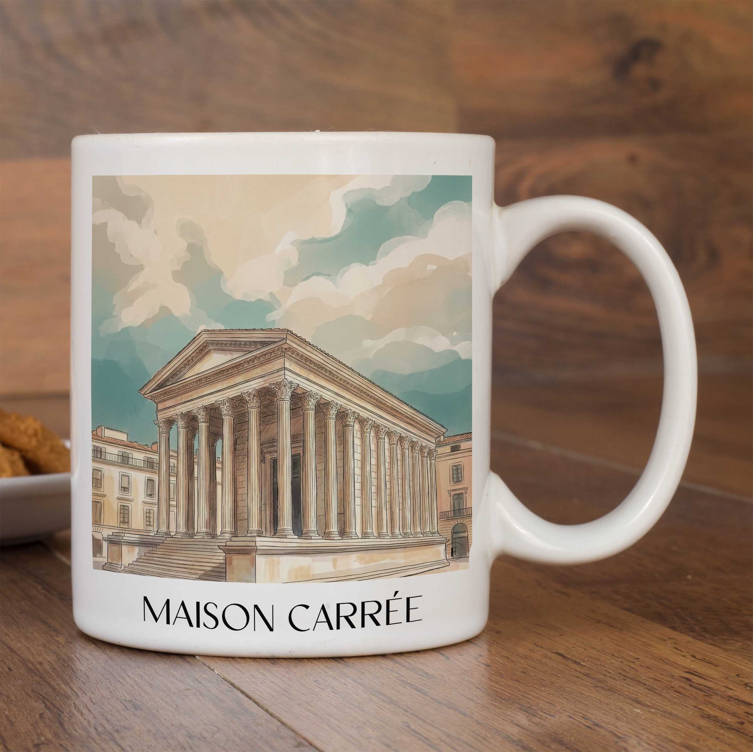 maison-carrée-nîmes-frankreich-kaffeebecher-aquarell