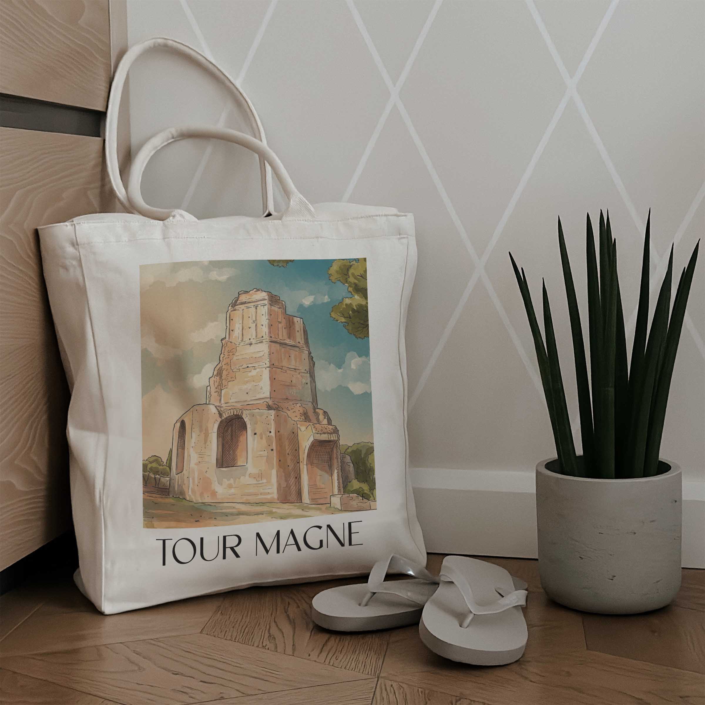 tour-magne-nîmes-frankreich-einkaufstasche-aquarell