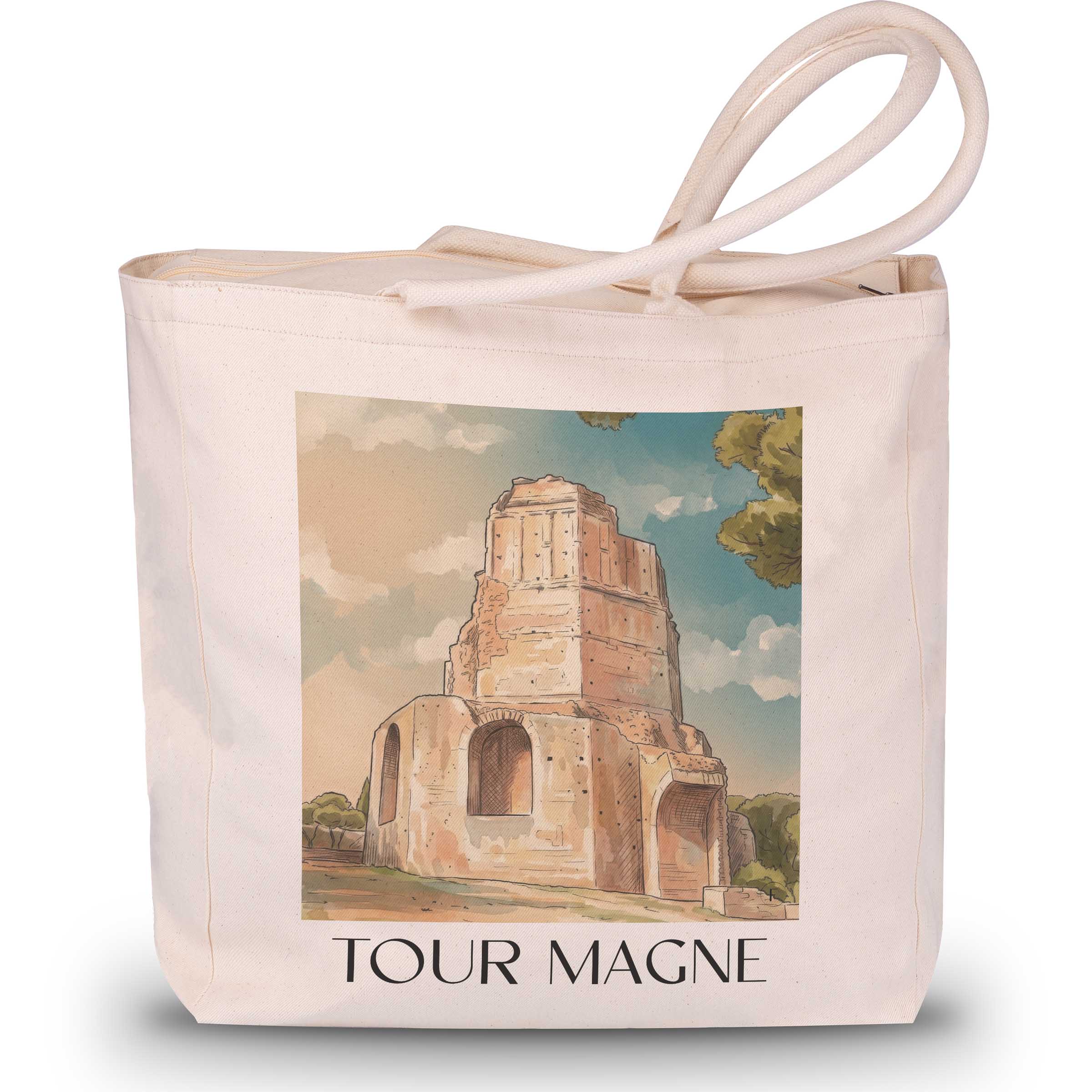 Tour Magne Shopping Tasche - Nîmes - Frankreich Tote Bag - Einkaufstasche im Aquarell Stil