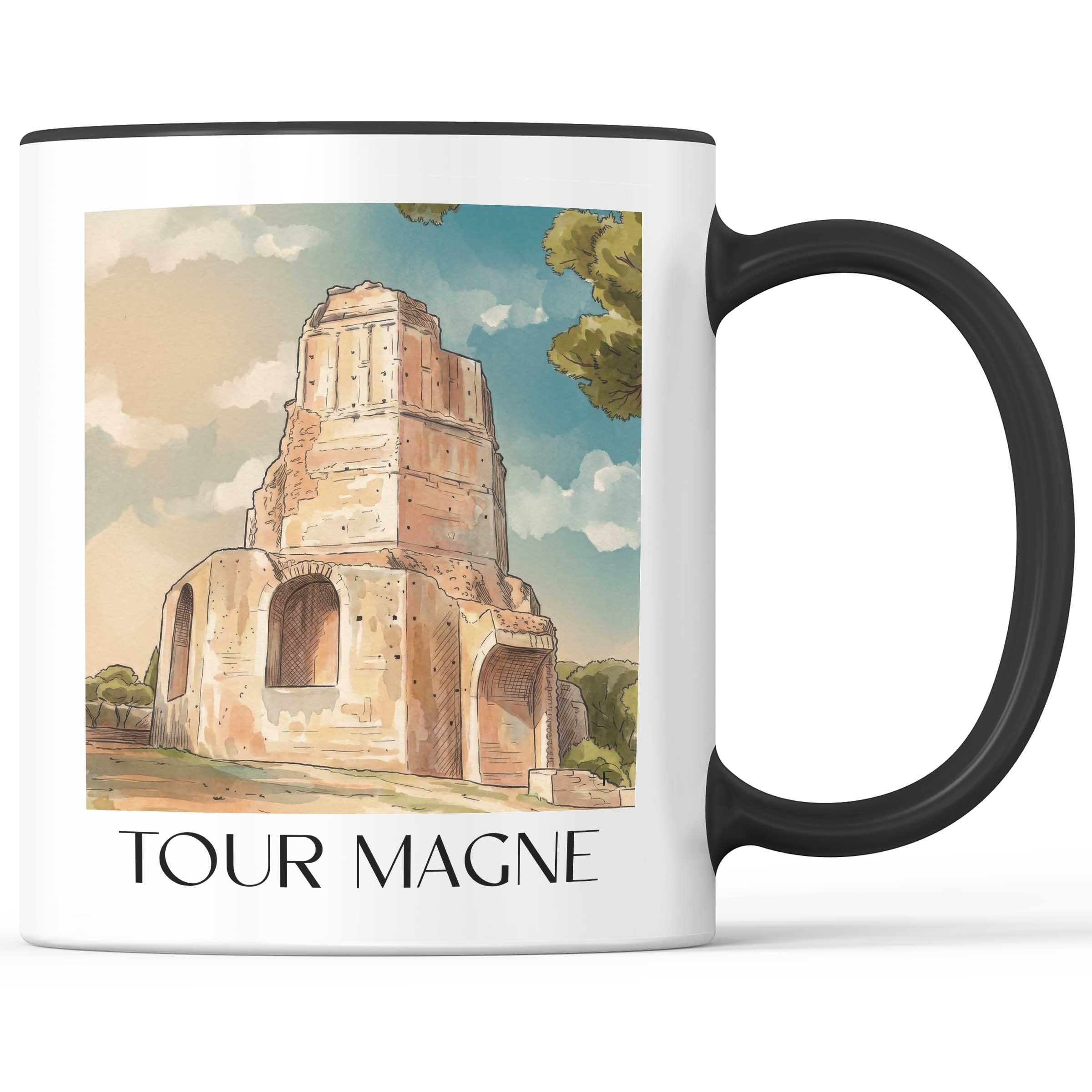 Tour Magne Kaffeebecher - Nîmes - Frankreich Becher - Kaffeetasse im Aquarell Stil
