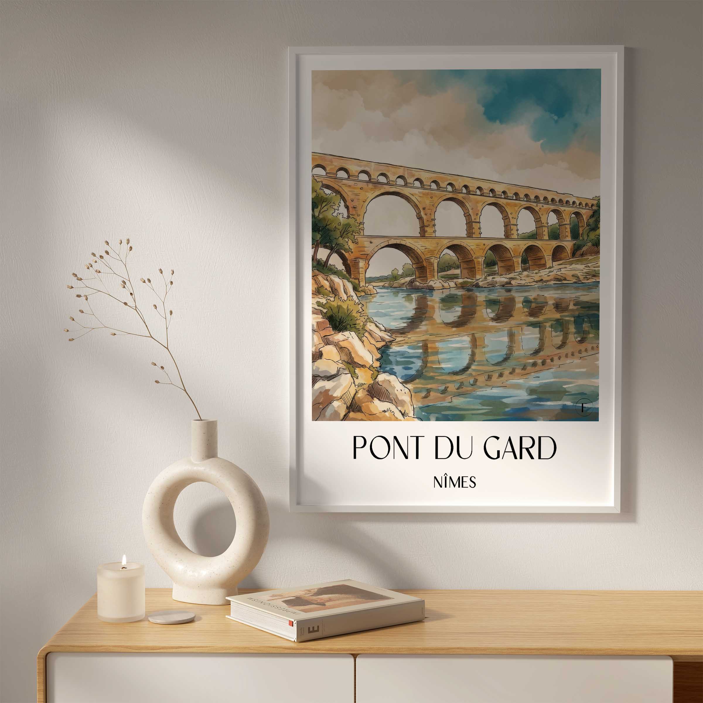 pont-du-gard-nîmes-frankreich-poster-aquarell