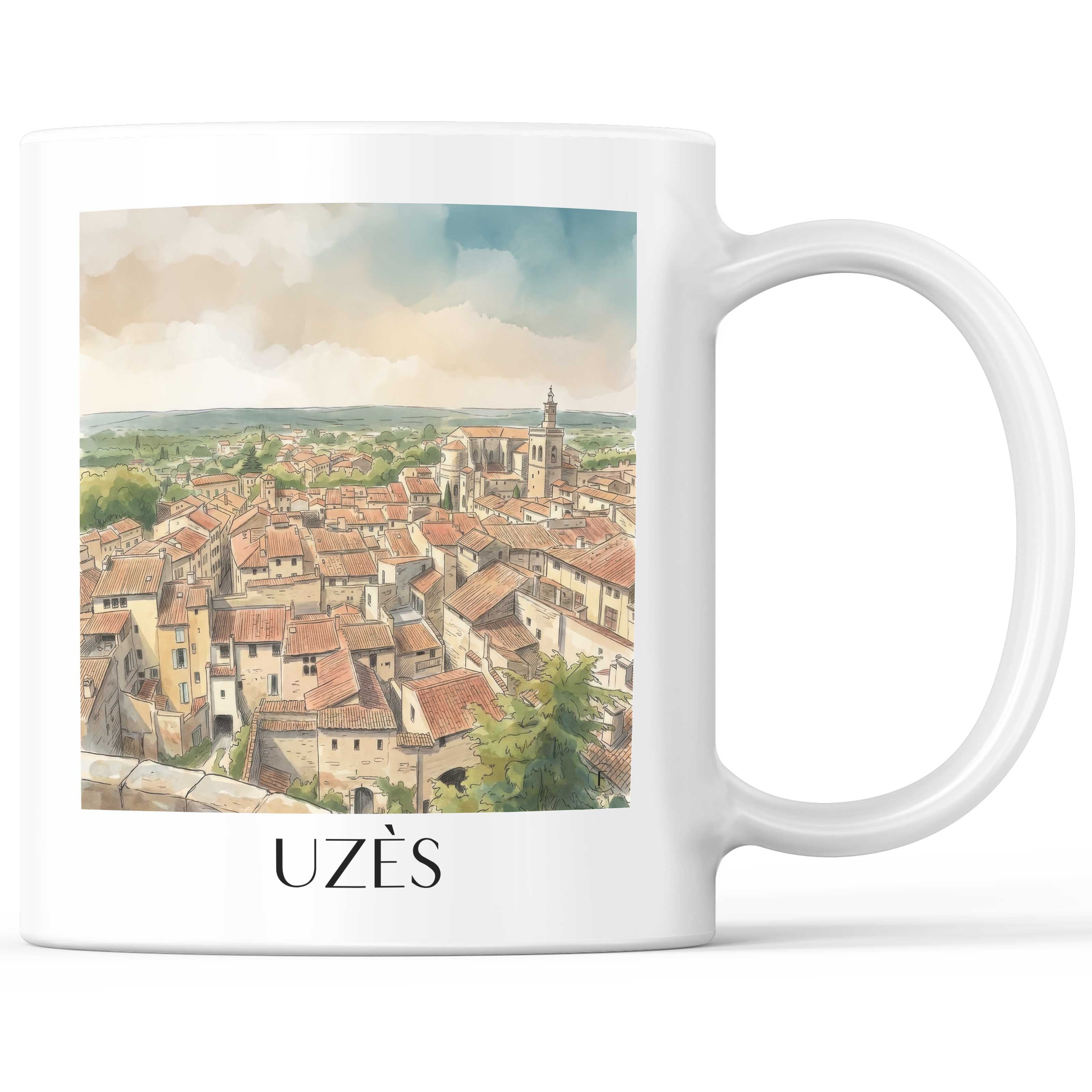 uzès-okzitanien--frankreich-kaffeebecher-aquarell