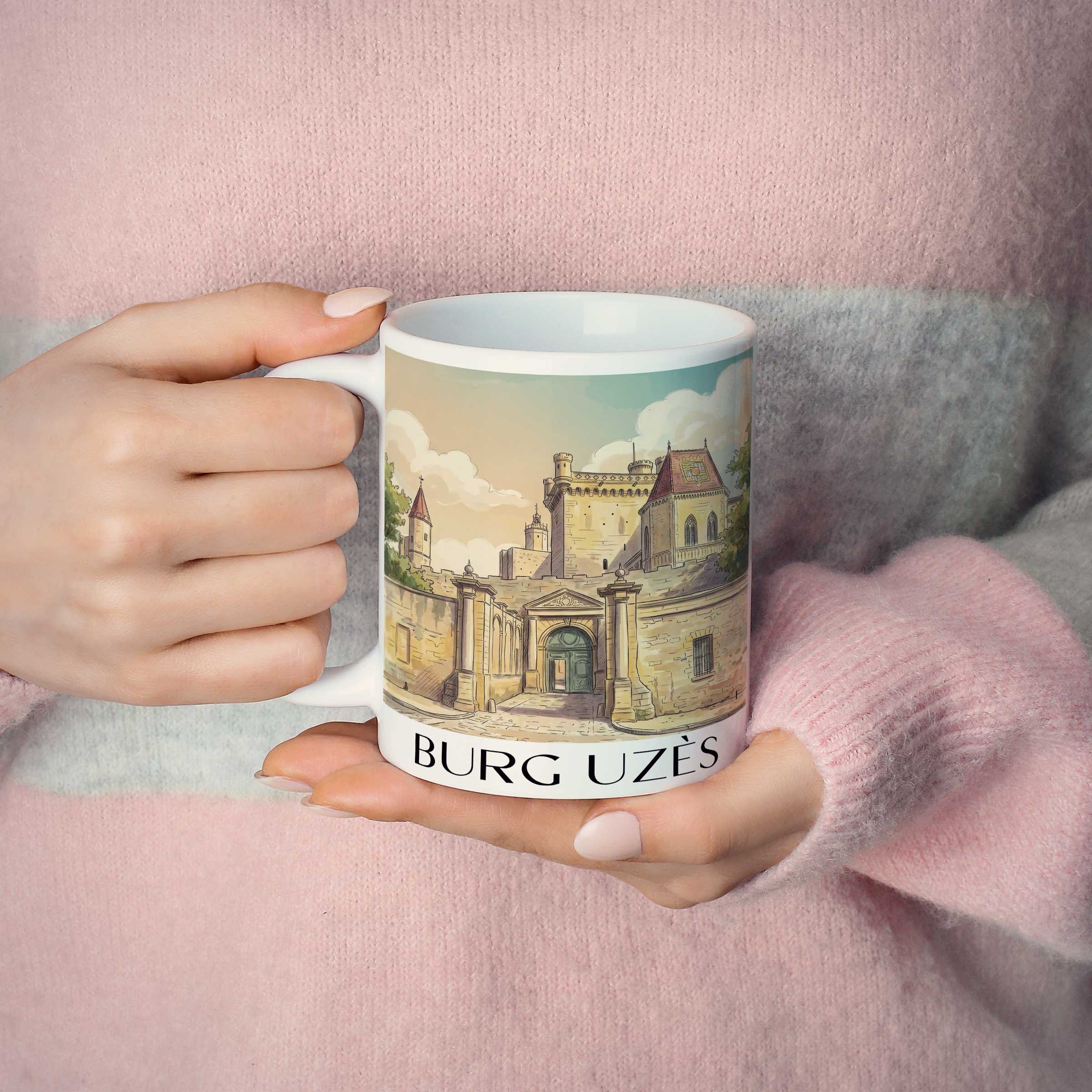 burg-uzès-okzitanien--frankreich-kaffeebecher-aquarell