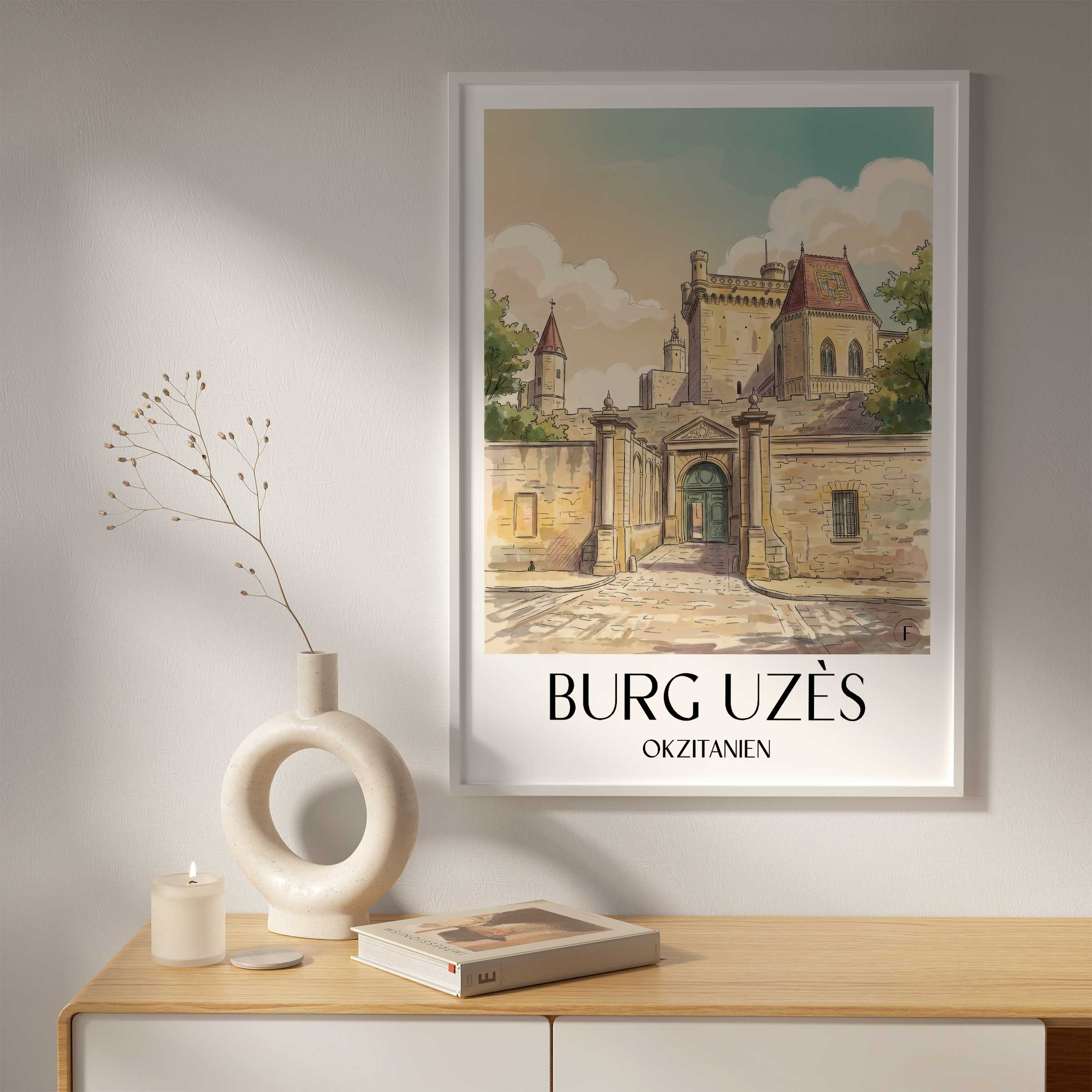 burg-uzès-okzitanien--frankreich-poster-aquarell