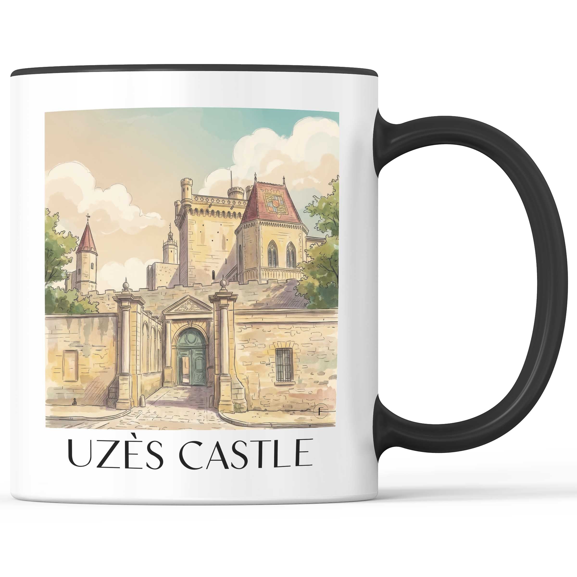Burg Uzès Kaffeebecher - Okzitanien - Frankreich Becher - Kaffeetasse im Aquarell Stil