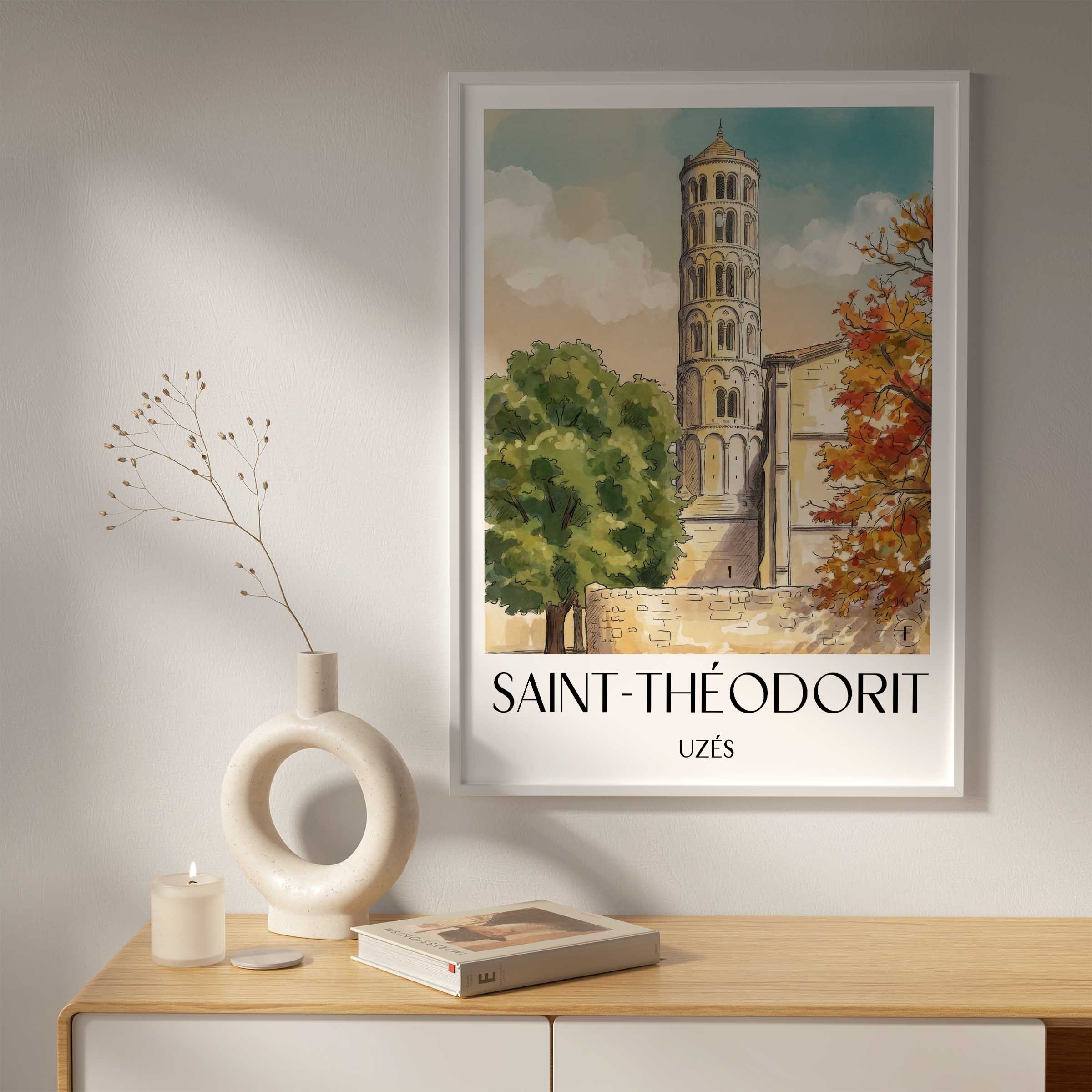 saint-théodorit-uzès-frankreich-poster-aquarell