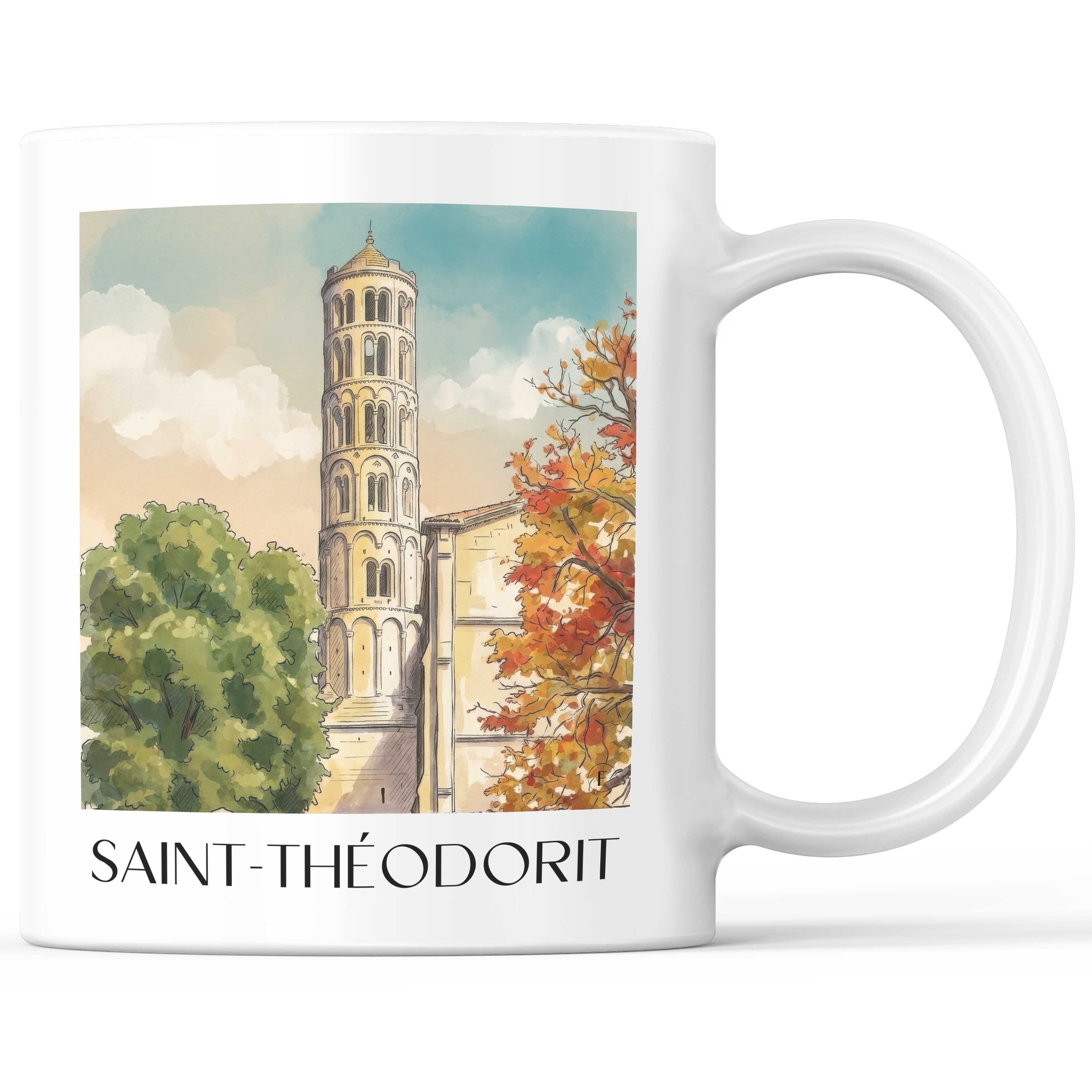 Saint-Théodorit Kaffeebecher - Uzès - Frankreich Becher - Kaffeetasse im Aquarell Stil