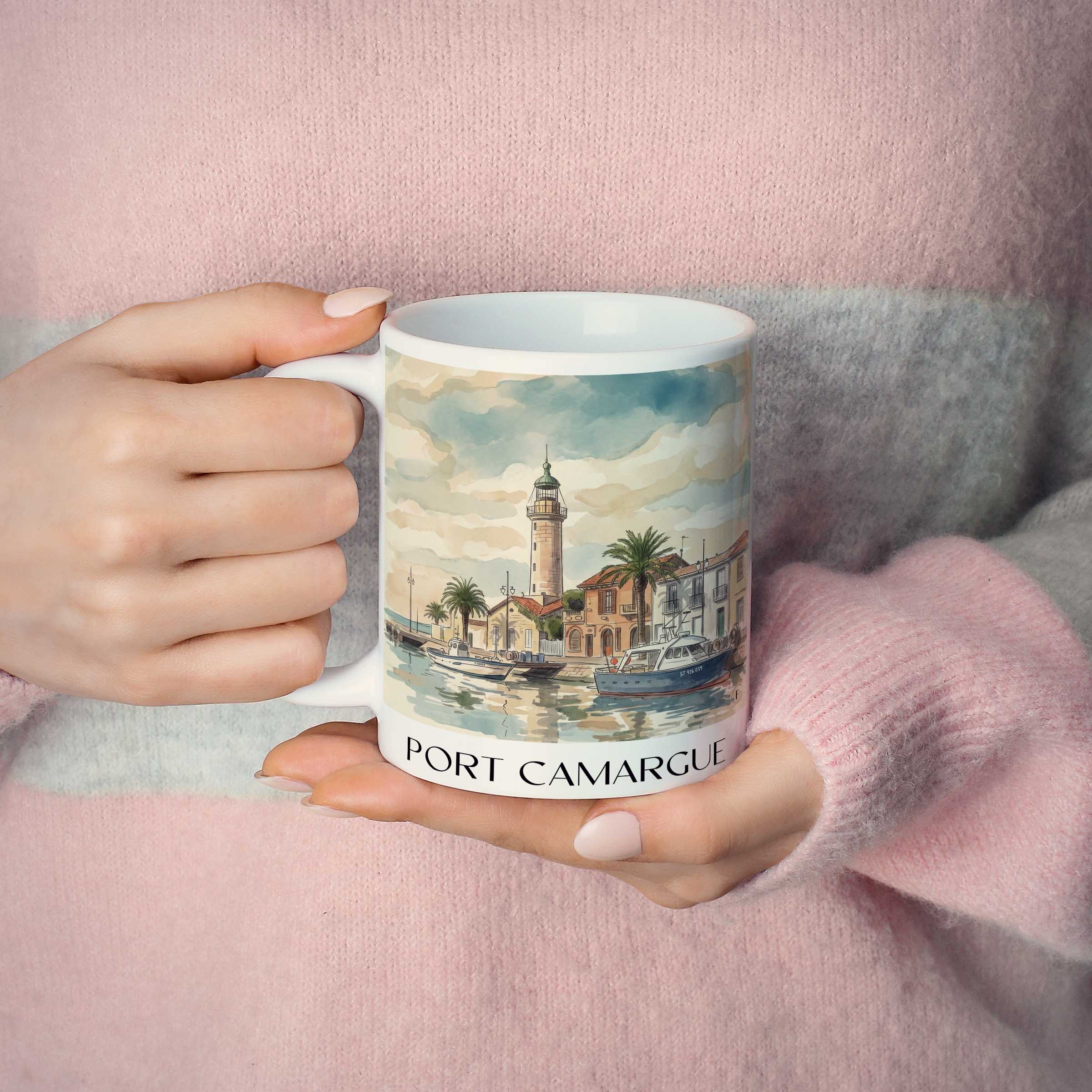 port-camargue-le-grau-du-roi-frankreich-kaffeebecher-aquarell