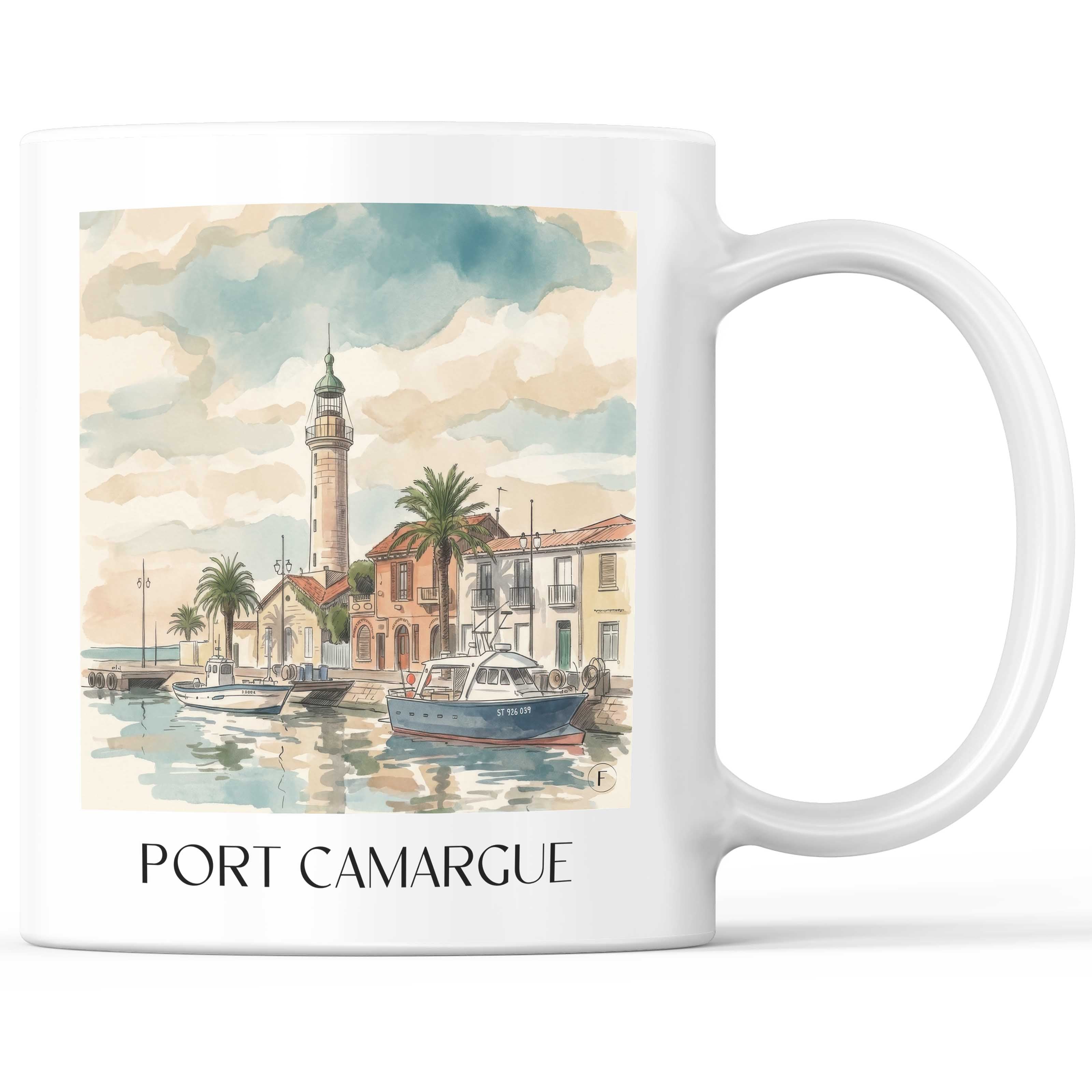 Port camargue Kaffeebecher - Le Grau-du-Roi - Frankreich Becher - Kaffeetasse im Aquarell Stil