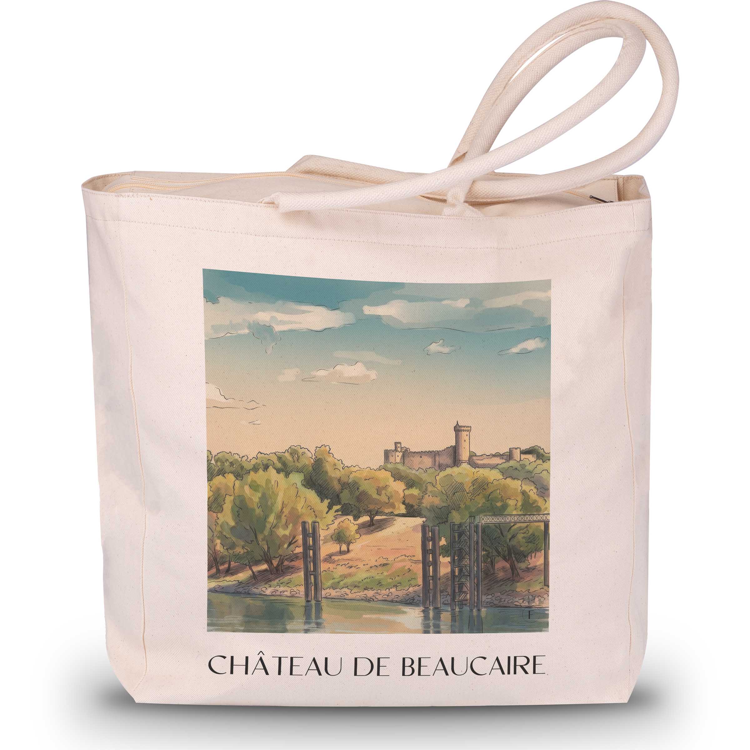 château-de-beaucaire-provence-frankreich-einkaufstasche-aquarell