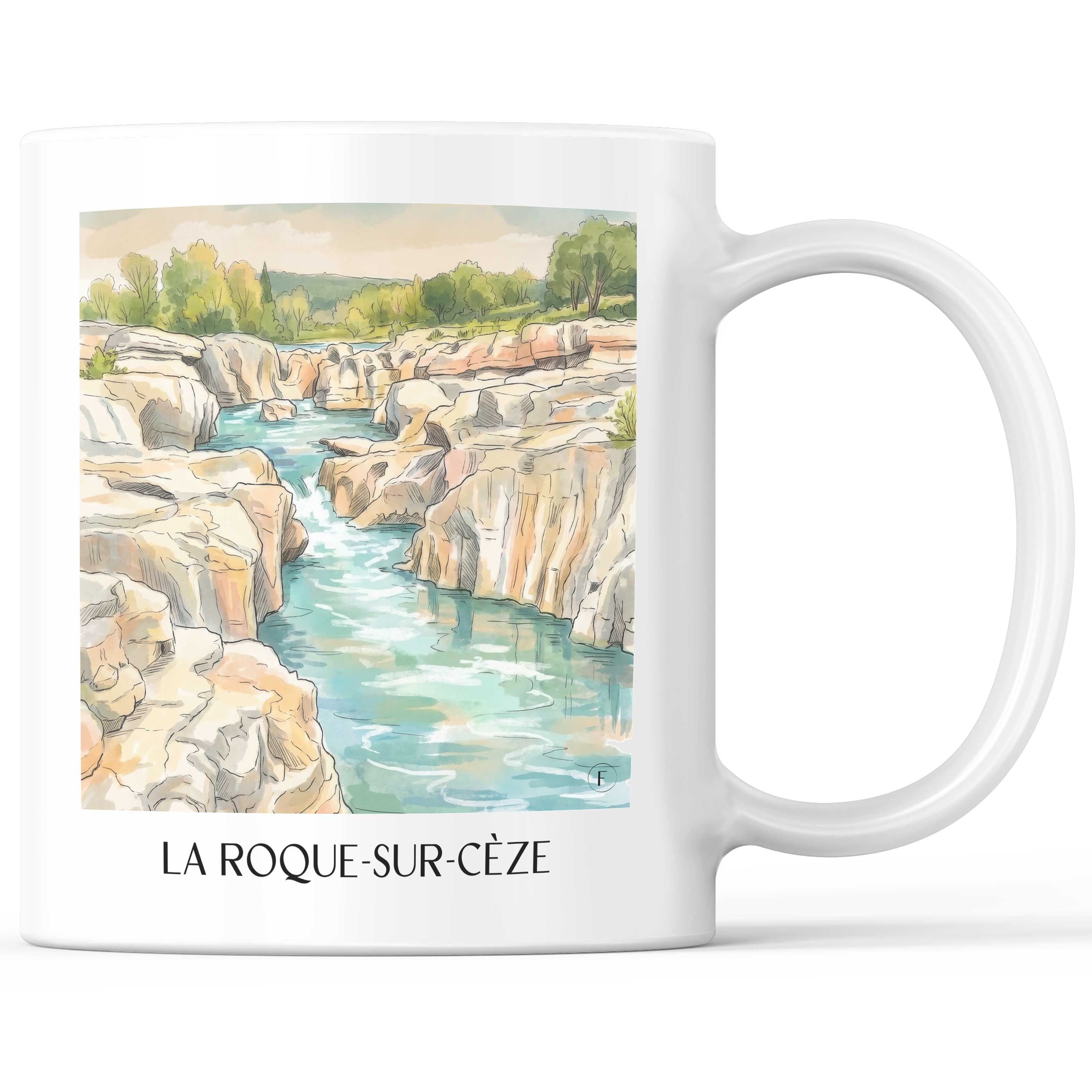 la-roque-sur-cèze-okzitanien-frankreich-kaffeebecher-aquarell
