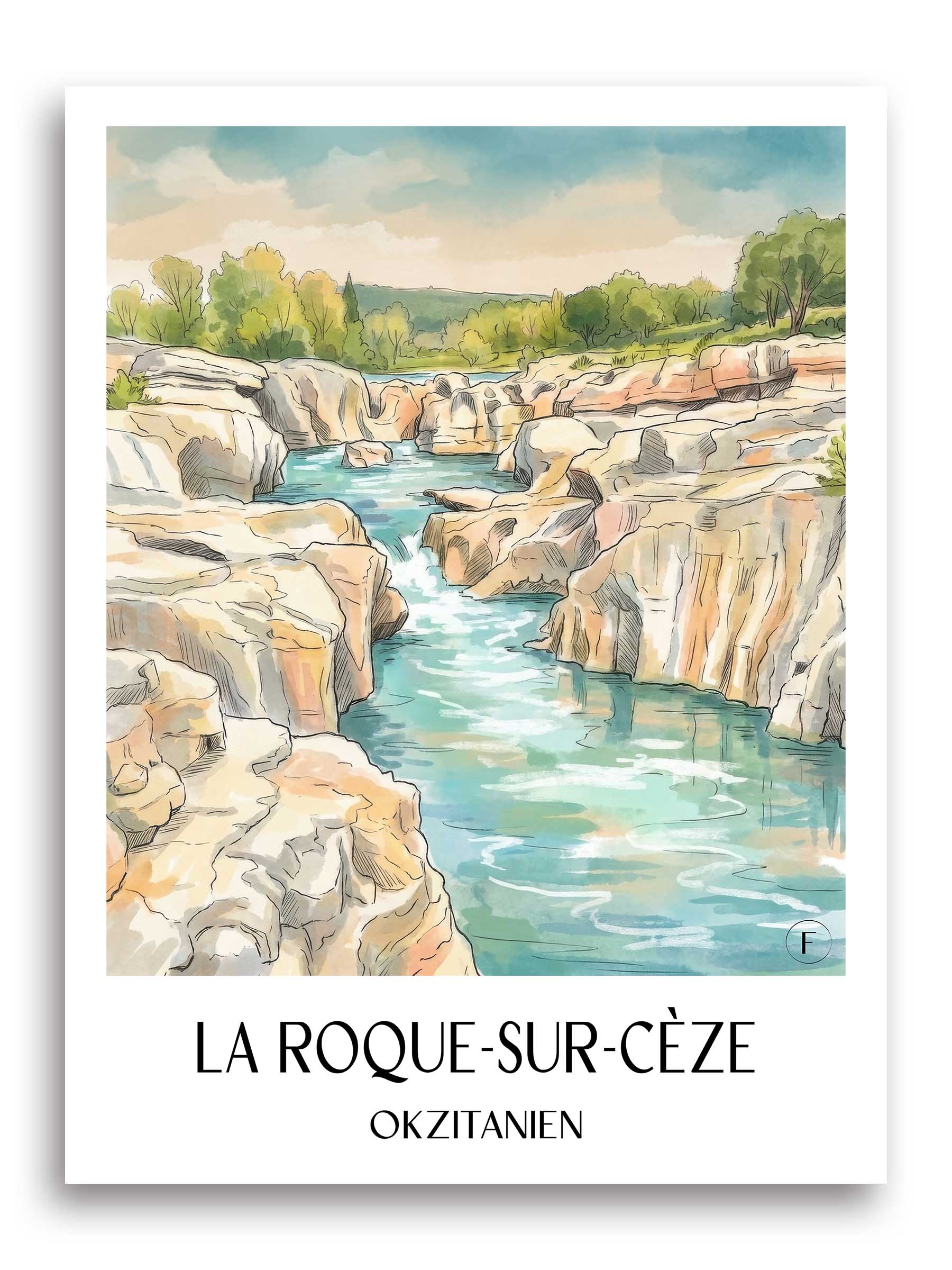la-roque-sur-cèze-okzitanien-frankreich-poster-aquarell
