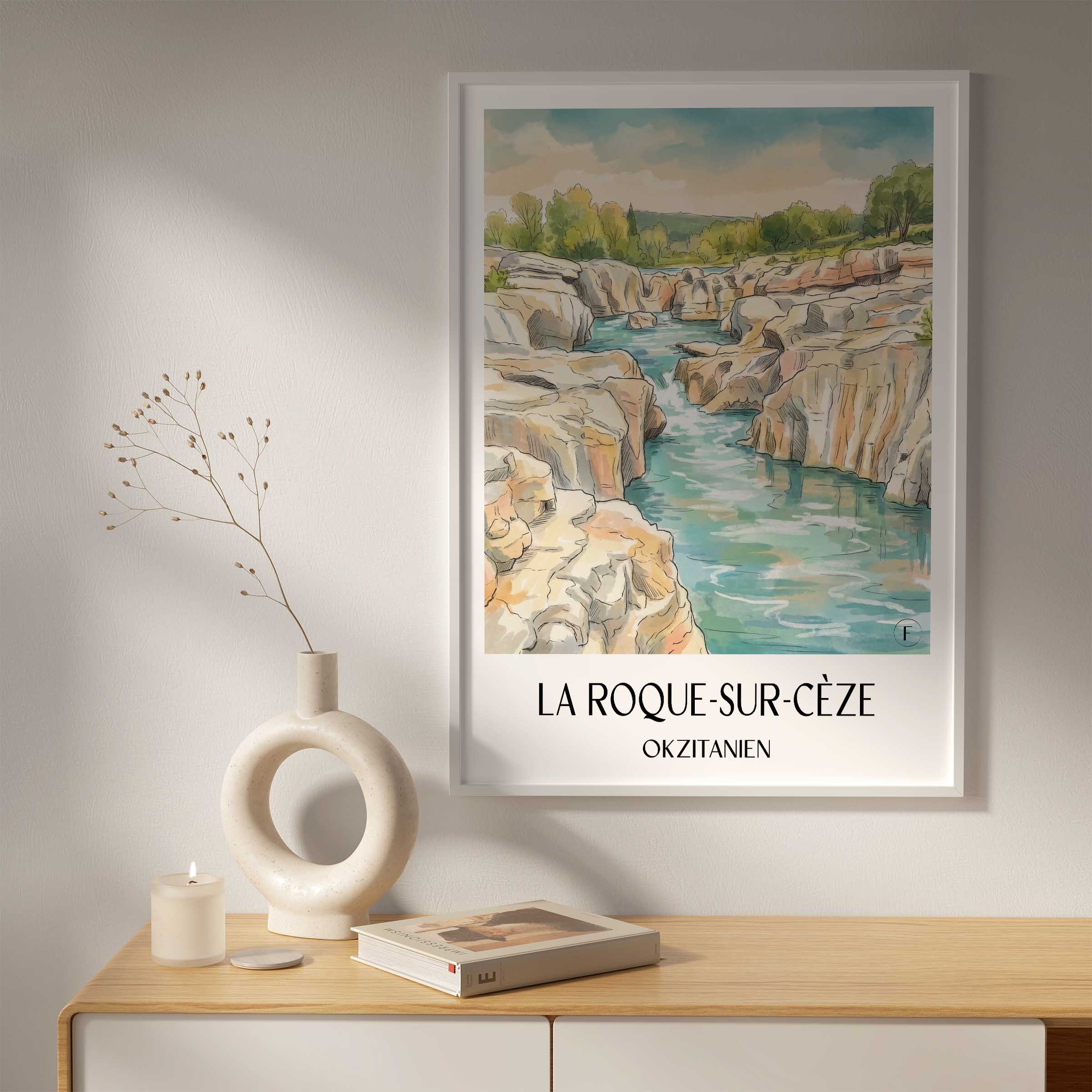 la-roque-sur-cèze-okzitanien-frankreich-poster-aquarell