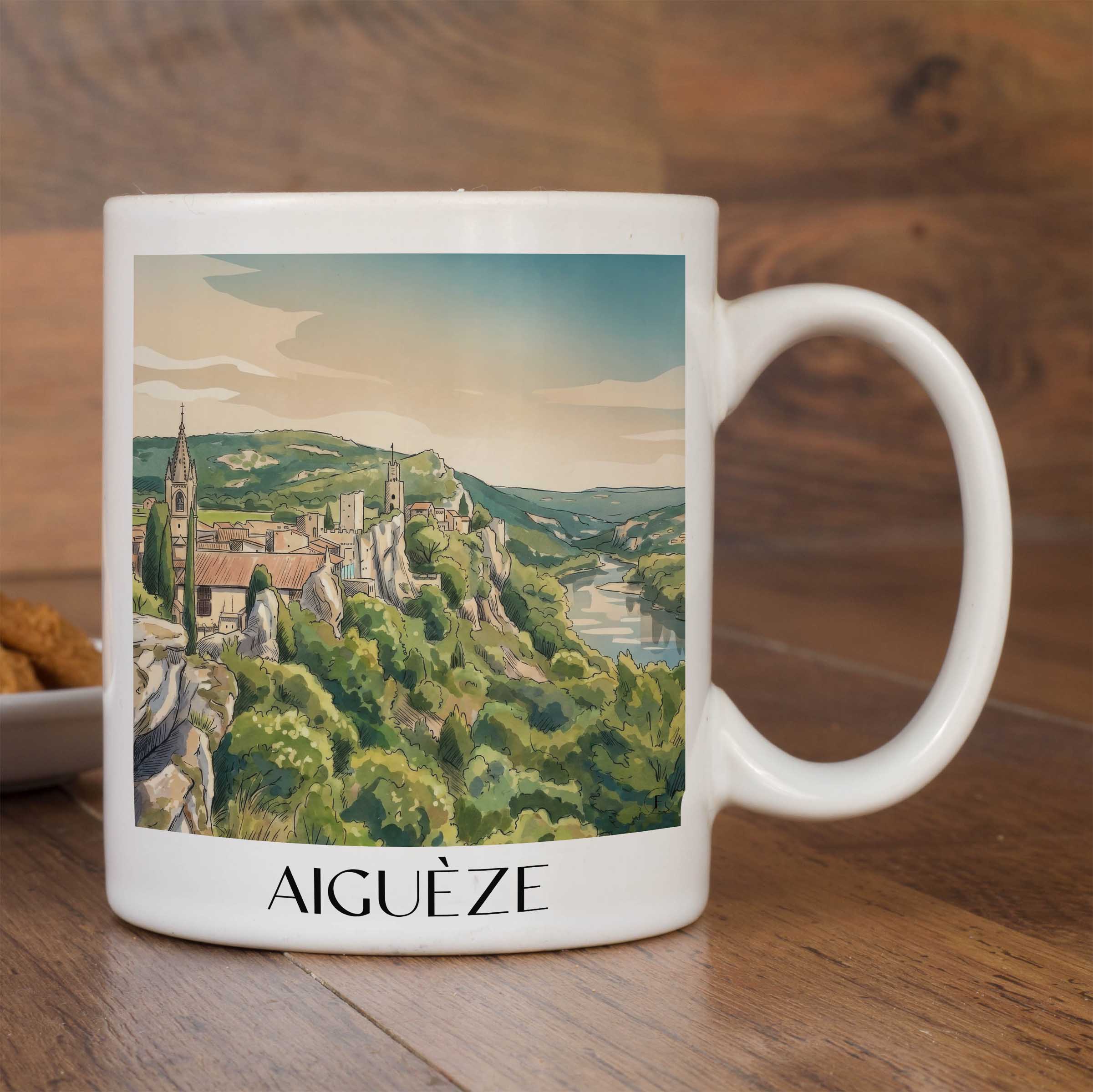 aiguèze-cèze-frankreich-kaffeebecher-aquarell