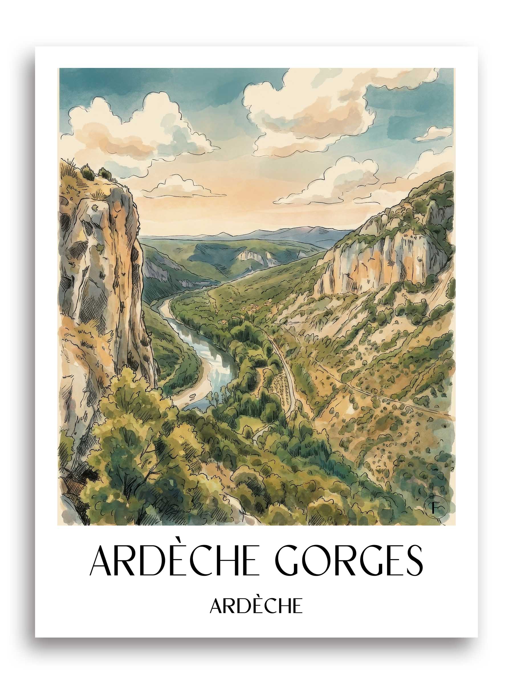 Gorges de l'Ardèche Poster - Ardèche - Frankreich Kunstdruck - Aquarell von A4 bis A1