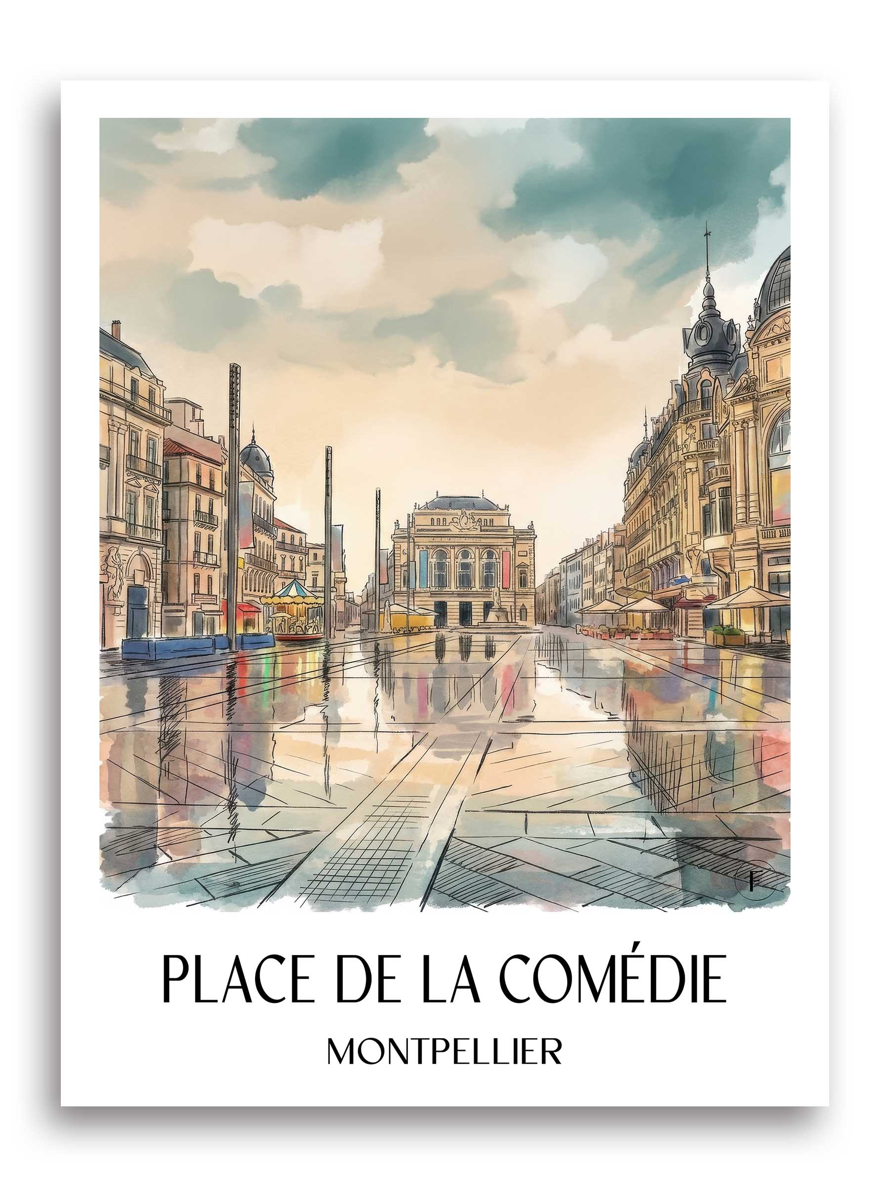 place-de-la-comédie-montpellier-frankreich-poster-aquarell