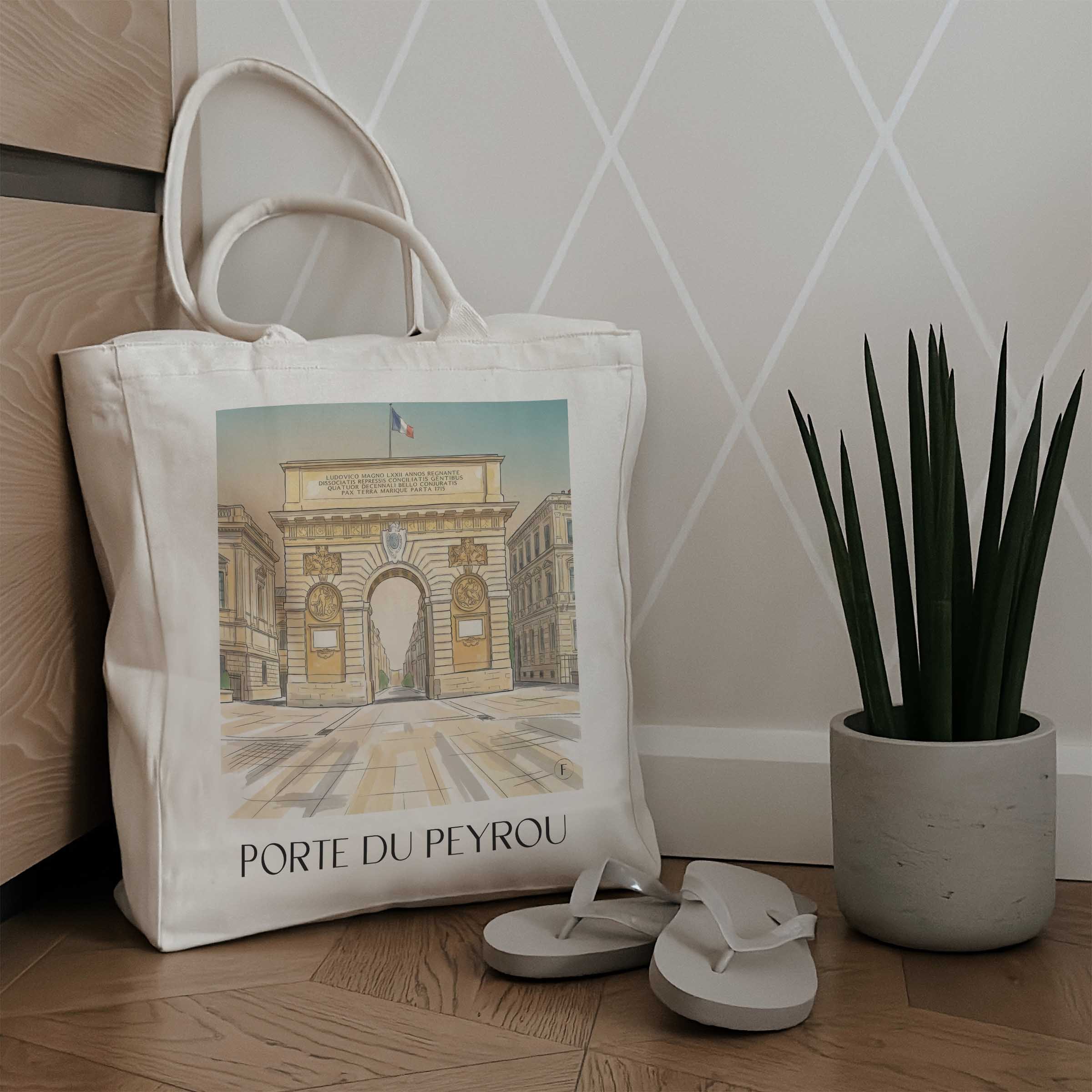 porte-du-peyrou-montpellier-frankreich-einkaufstasche-aquarell