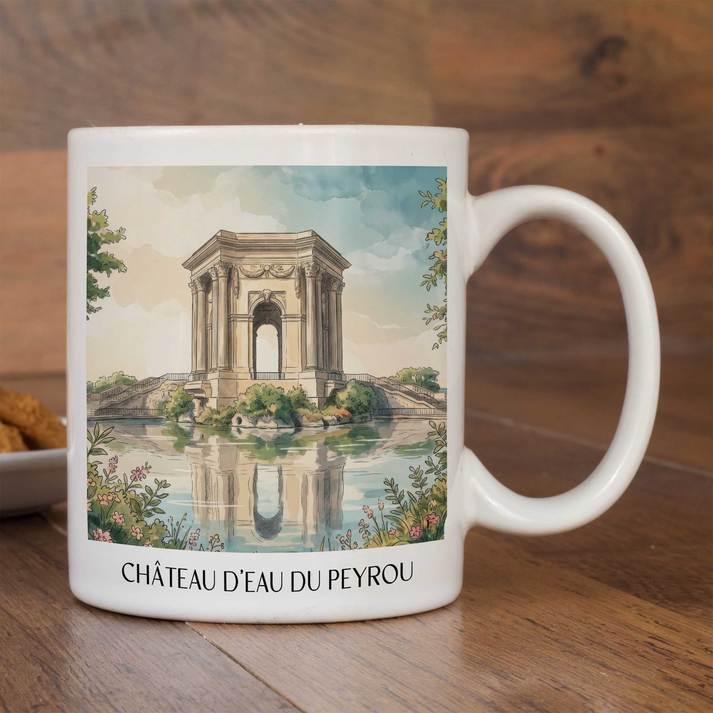 château-d'eau-du-peyrou-montpellier-frankreich-kaffeebecher-aquarell