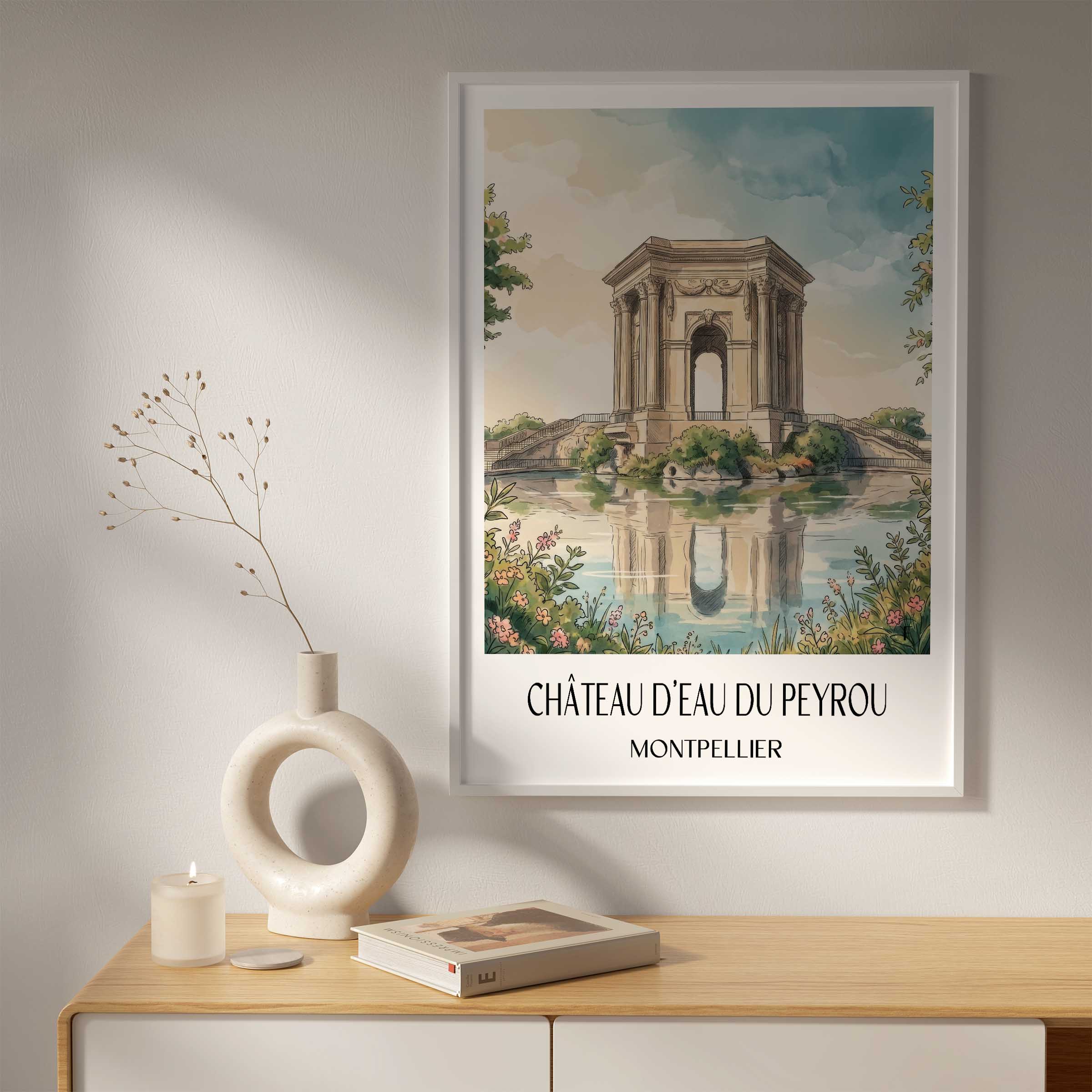 château-d'eau-du-peyrou-montpellier-frankreich-poster-aquarell