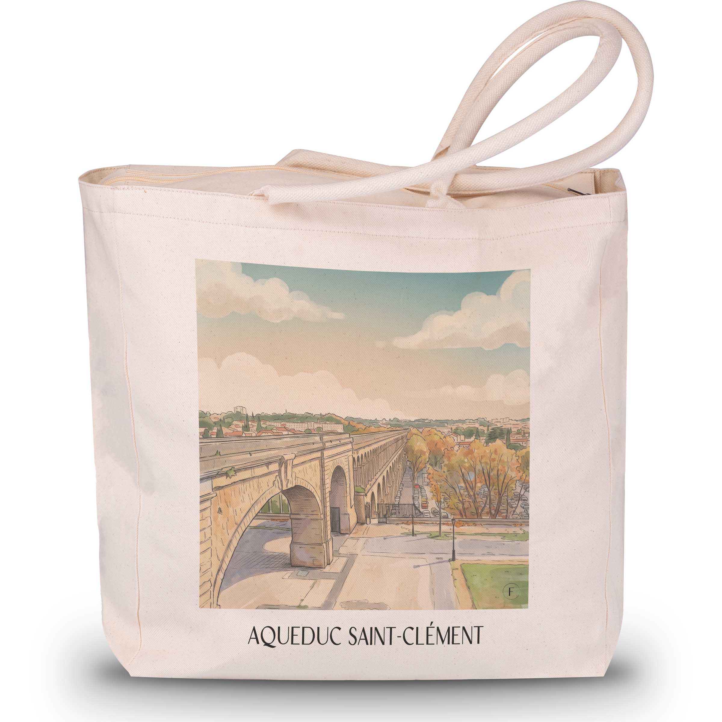 aqueduc-saint-clément-montpellier-frankreich-einkaufstasche-aquarell