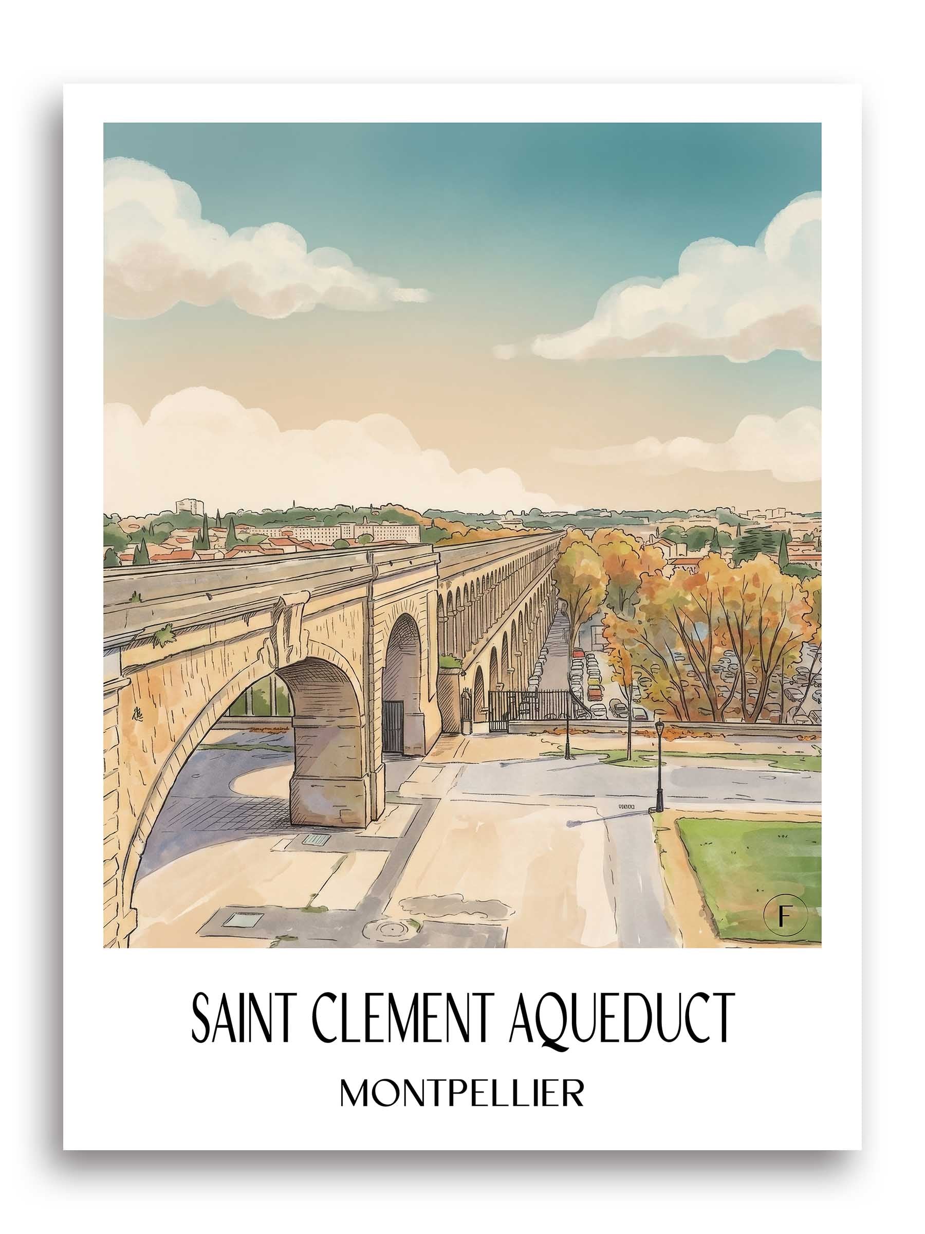 Aqueduc Saint-Clément Poster - Montpellier - Frankreich Kunstdruck - Aquarell von A4 bis A1