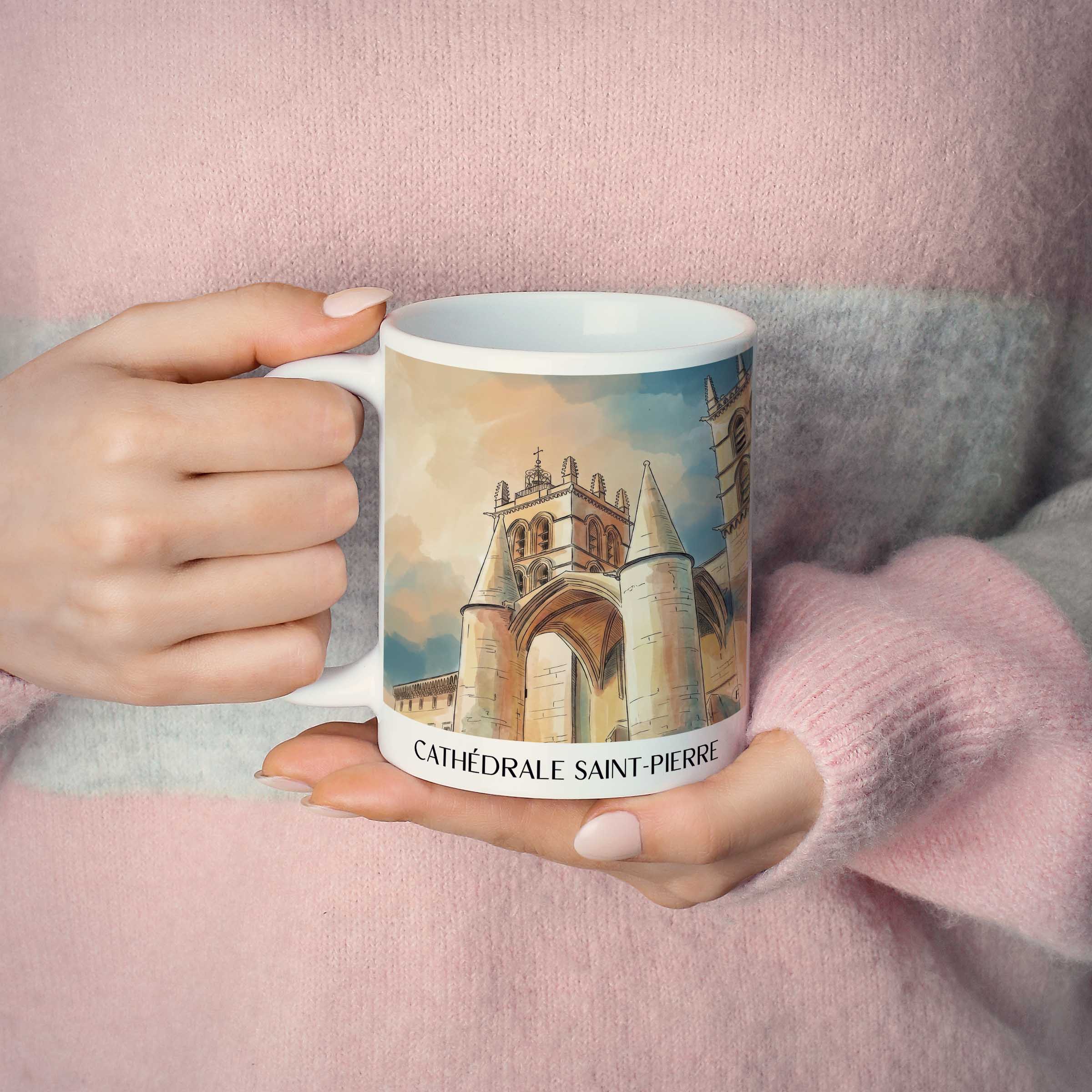 cathédrale-saint-pierre-montpellier-frankreich-kaffeebecher-aquarell