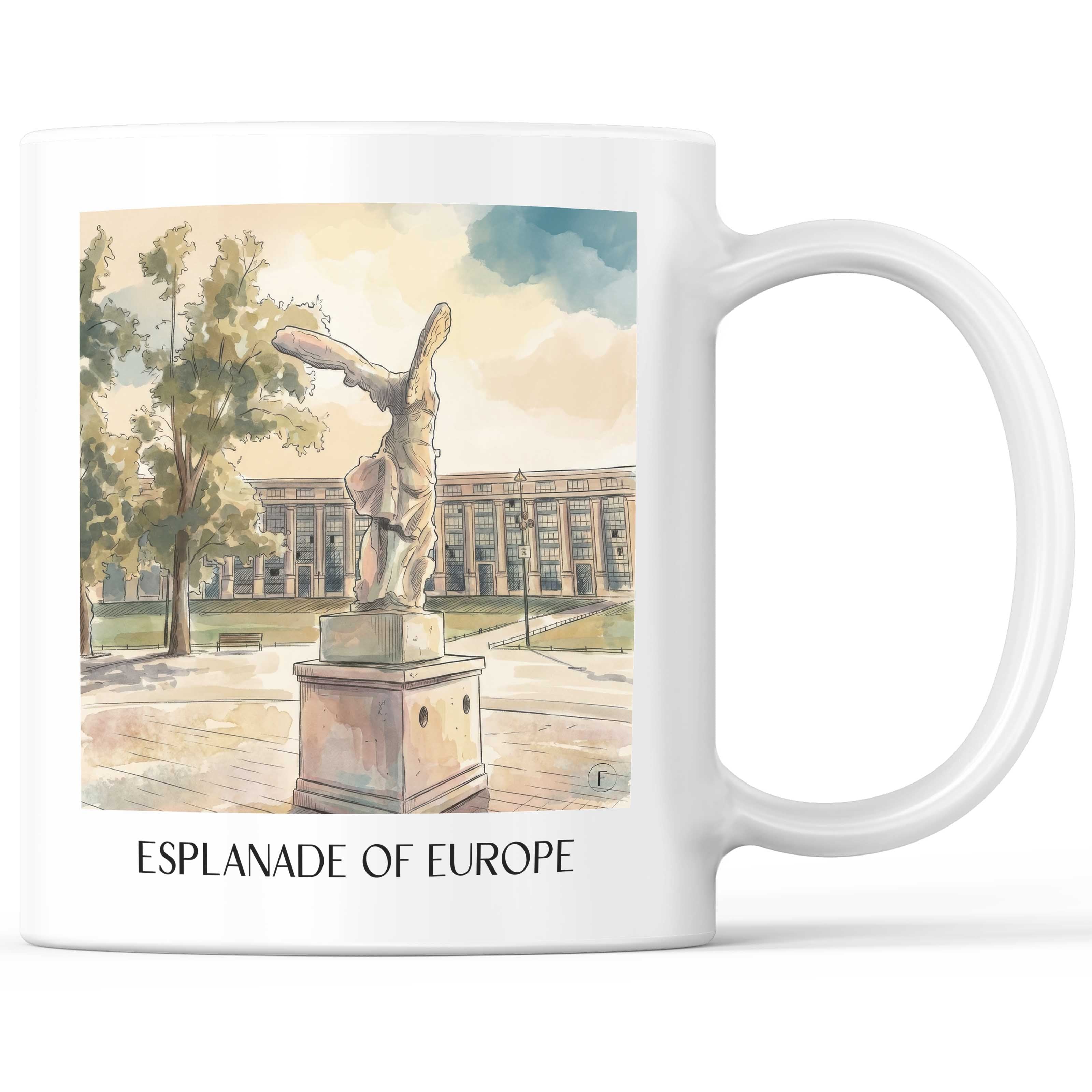Esplanade de l'Europe Kaffeebecher - Montpellier - Frankreich Becher - Kaffeetasse im Aquarell Stil