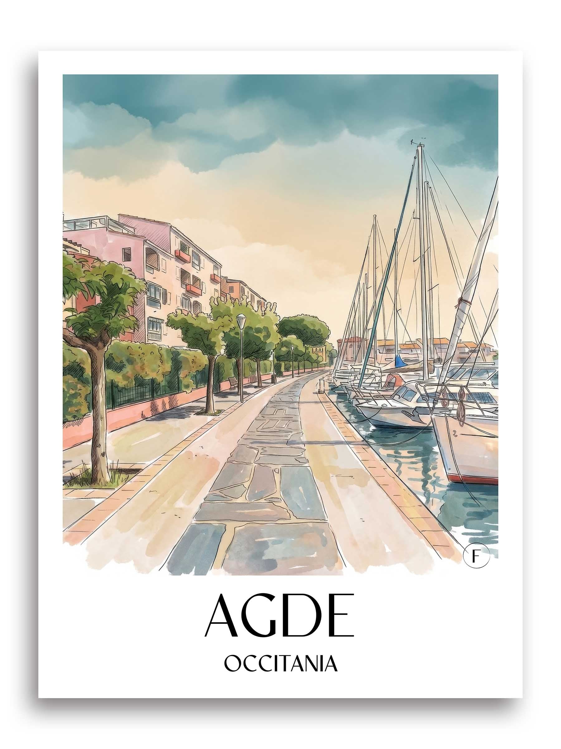 Agde Poster - Okzitanien - Frankreich Kunstdruck - Aquarell von A4 bis A1