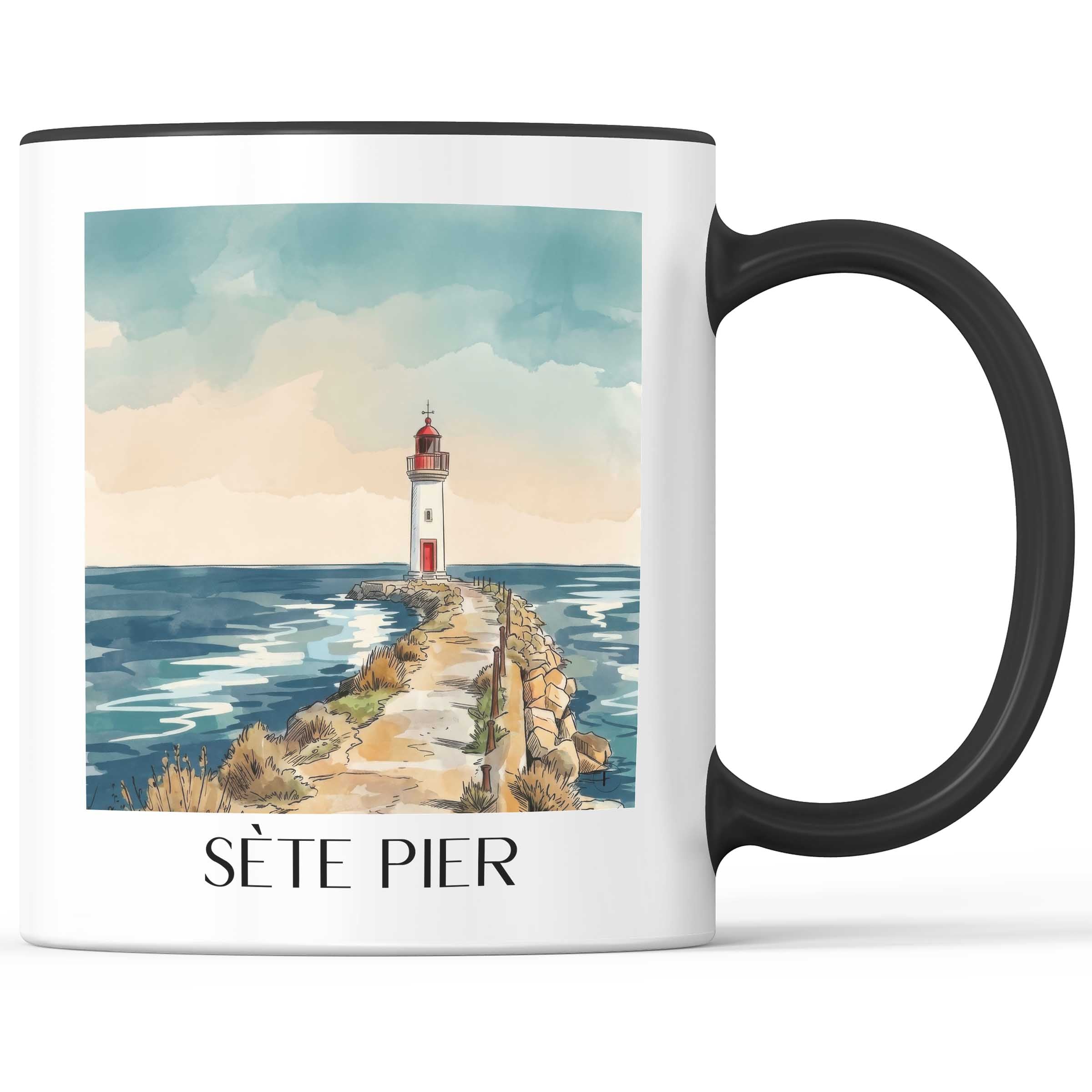 Môle de Sète Kaffeebecher - Okzitanien - Frankreich Becher - Kaffeetasse im Aquarell Stil