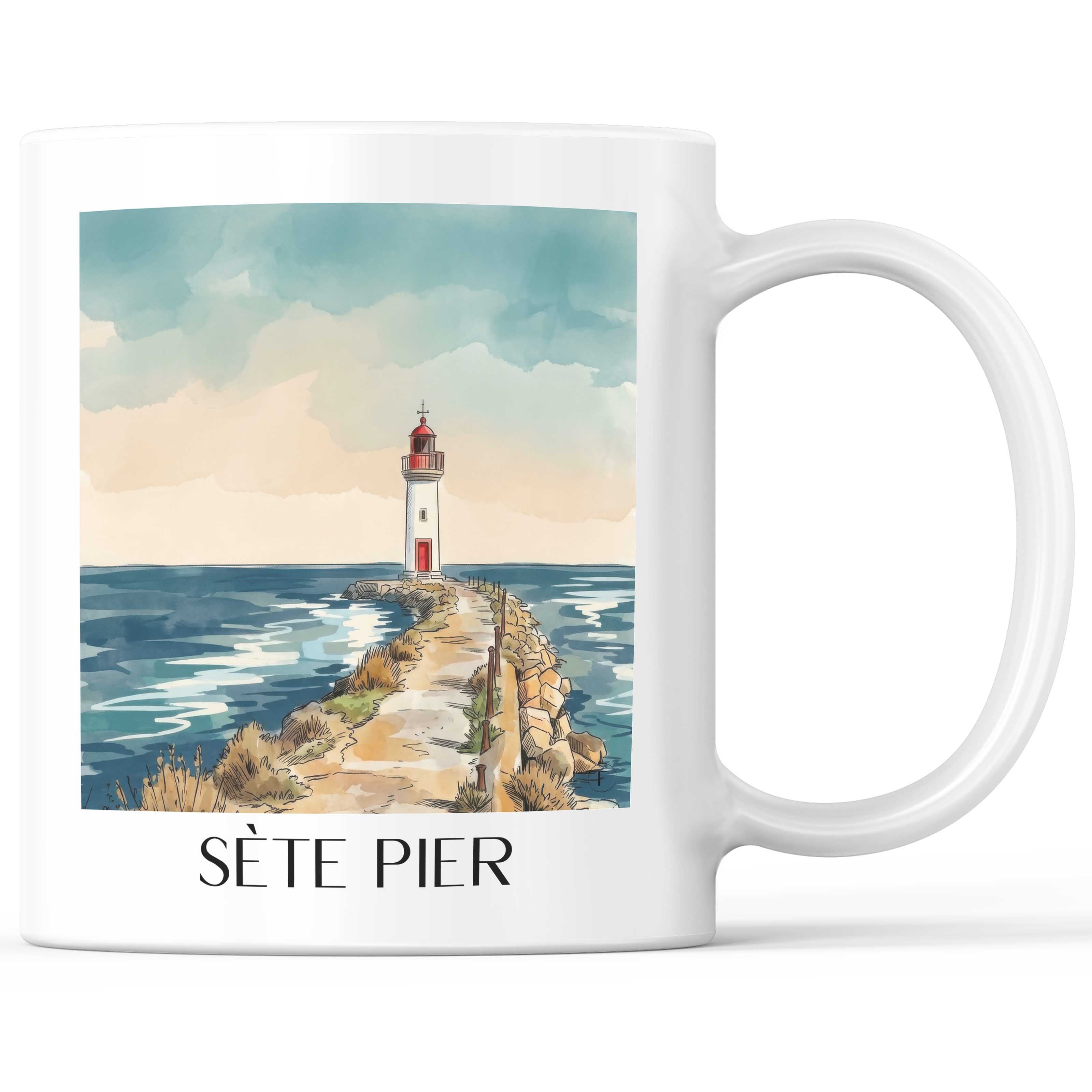 Môle de Sète Kaffeebecher - Okzitanien - Frankreich Becher - Kaffeetasse im Aquarell Stil
