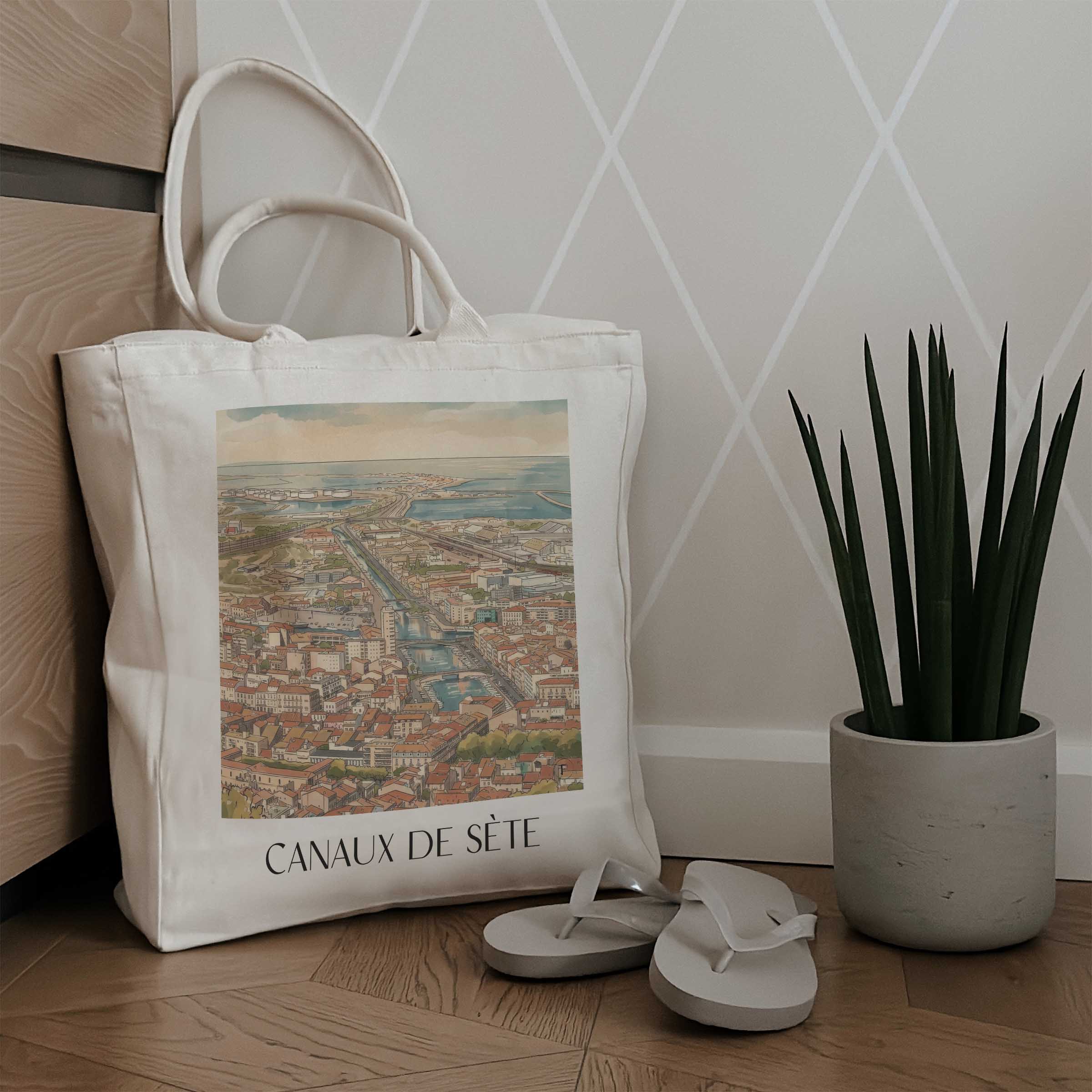 canaux-de-sète--okzitanien-frankreich-einkaufstasche-aquarell