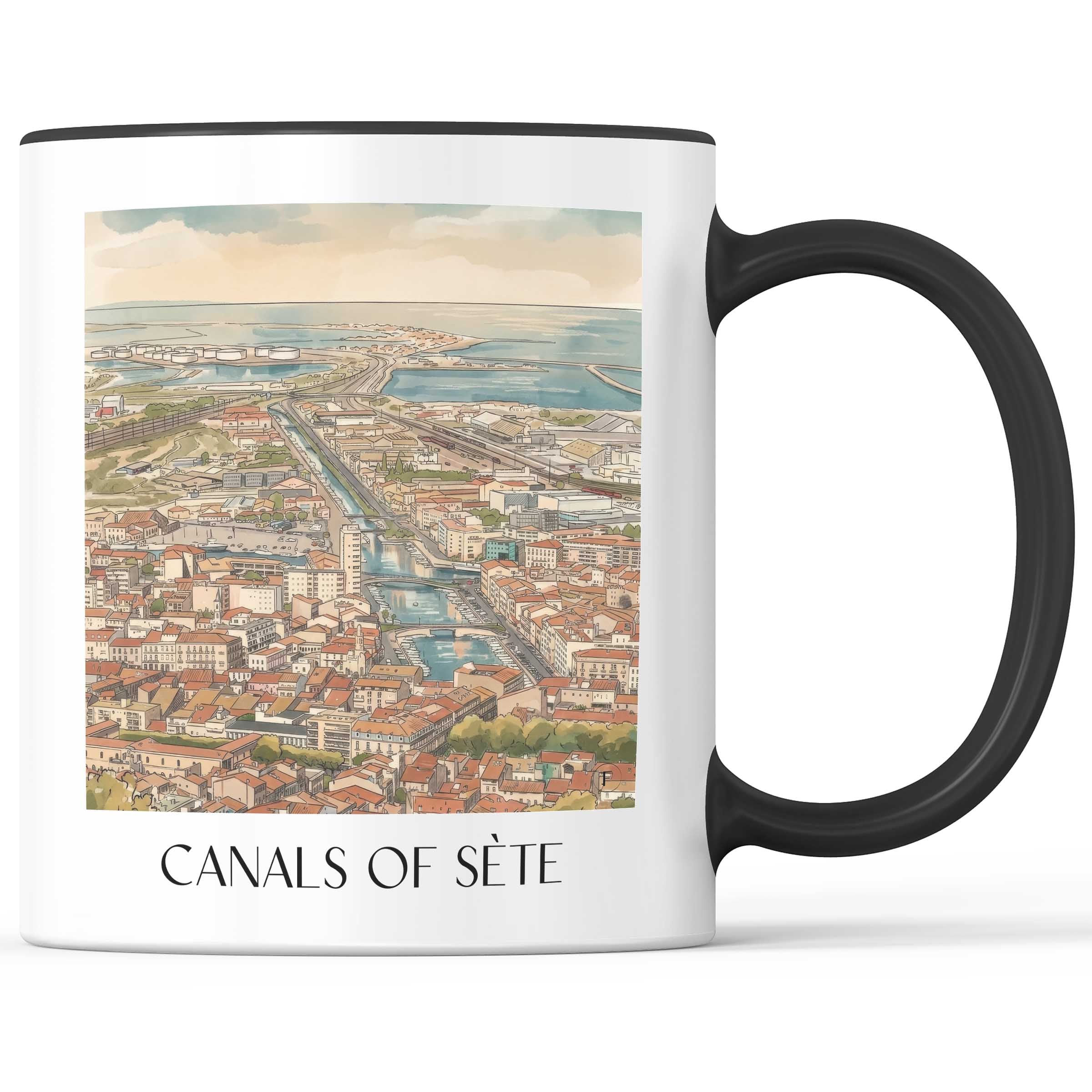 Canaux de Sète Kaffeebecher - Okzitanien - Frankreich Becher - Kaffeetasse im Aquarell Stil