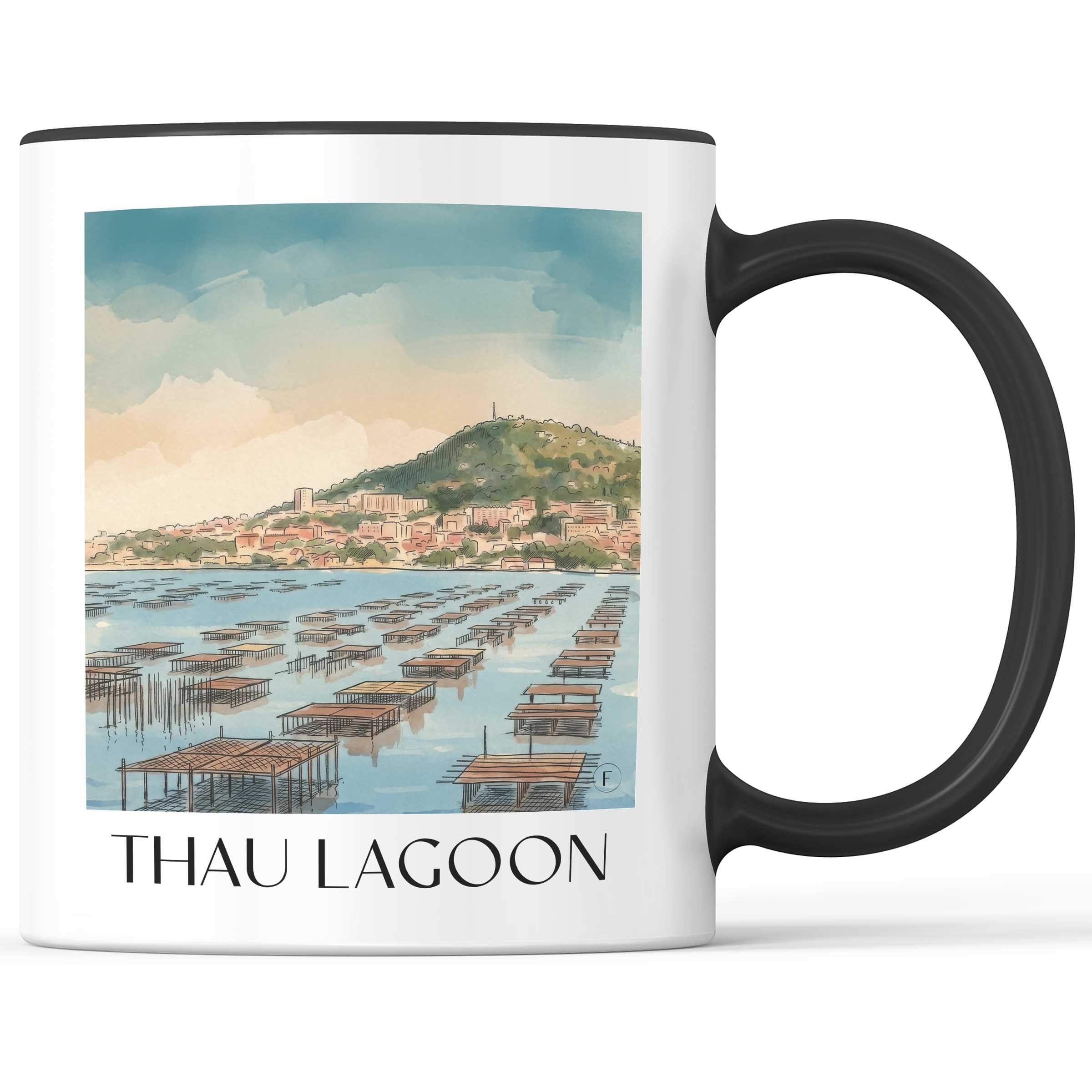 Étang de Thau Kaffeebecher - Okzitanien - Frankreich Becher - Kaffeetasse im Aquarell Stil