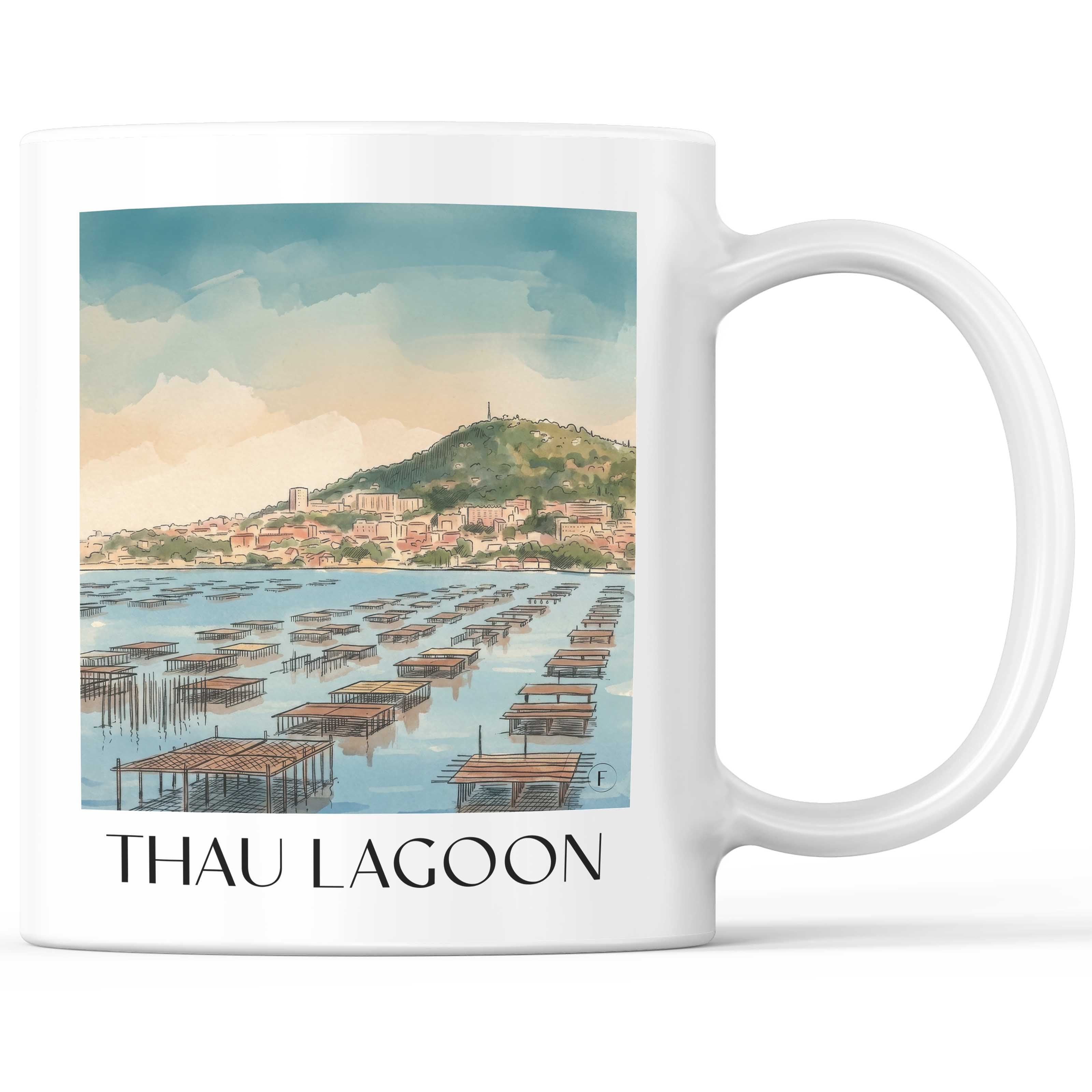Étang de Thau Kaffeebecher - Okzitanien - Frankreich Becher - Kaffeetasse im Aquarell Stil