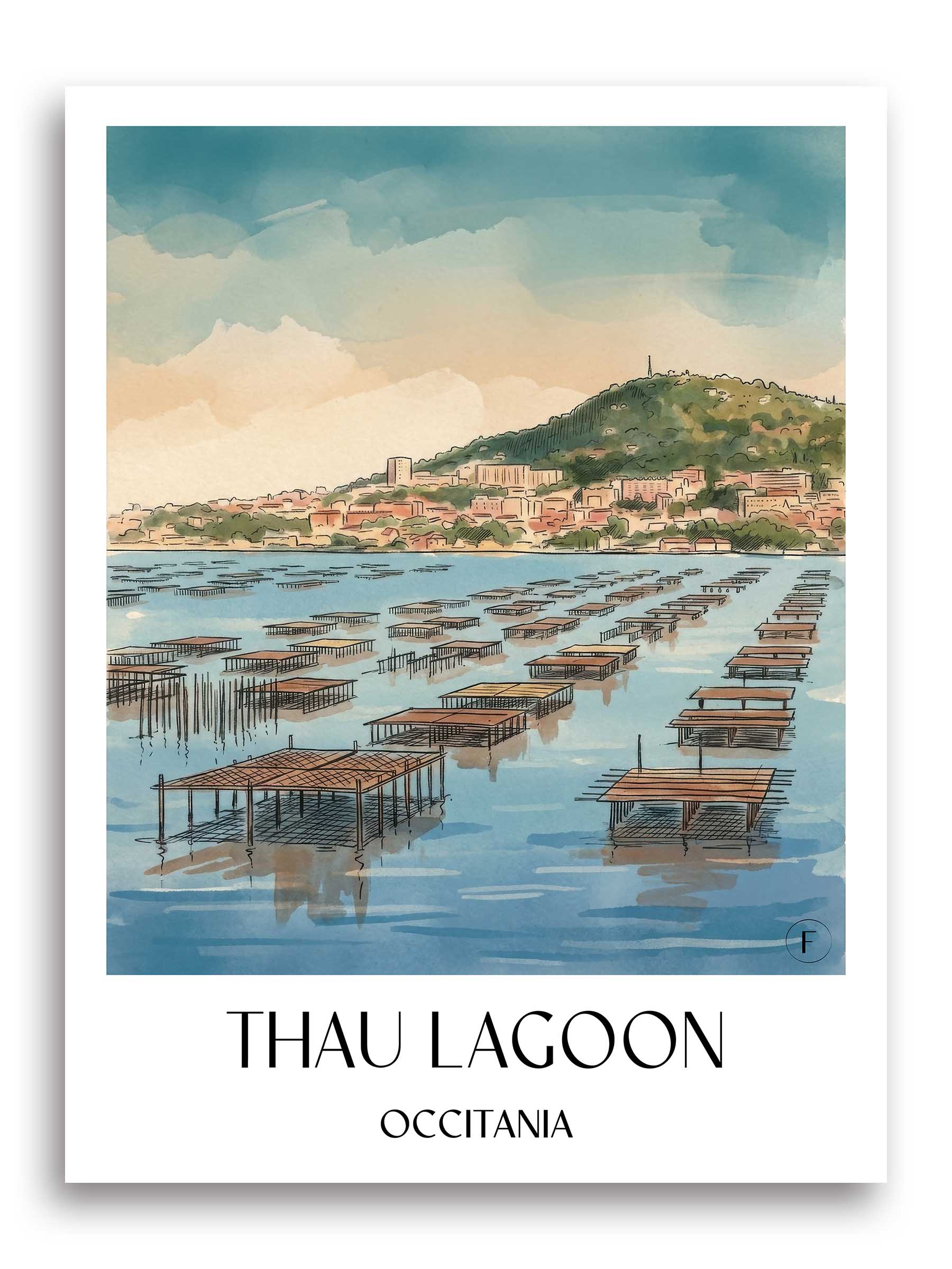 Étang de Thau Poster - Okzitanien - Frankreich Kunstdruck - Aquarell von A4 bis A1