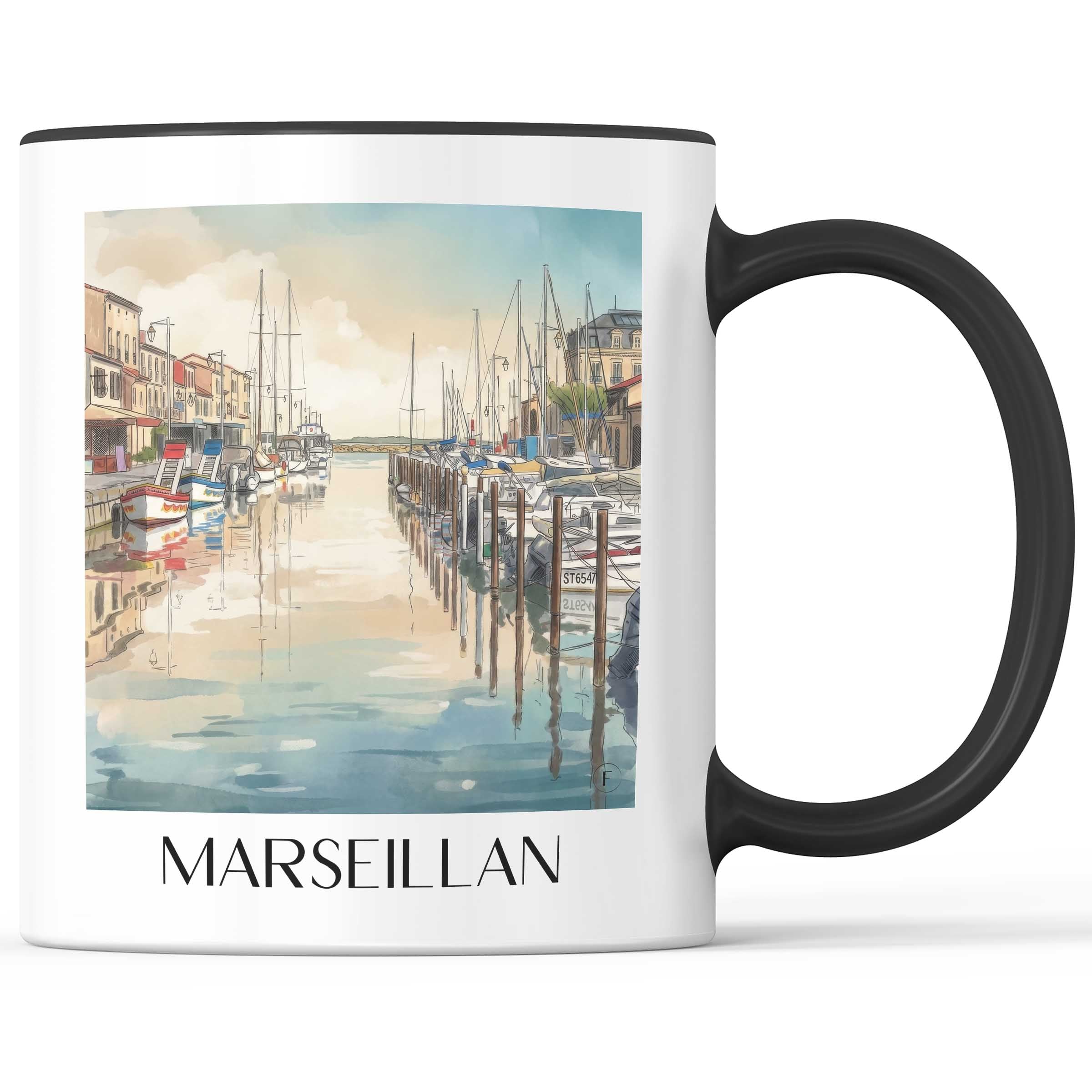 Marseillan Kaffeebecher - Bassin de Thau - Frankreich Becher - Kaffeetasse im Aquarell Stil
