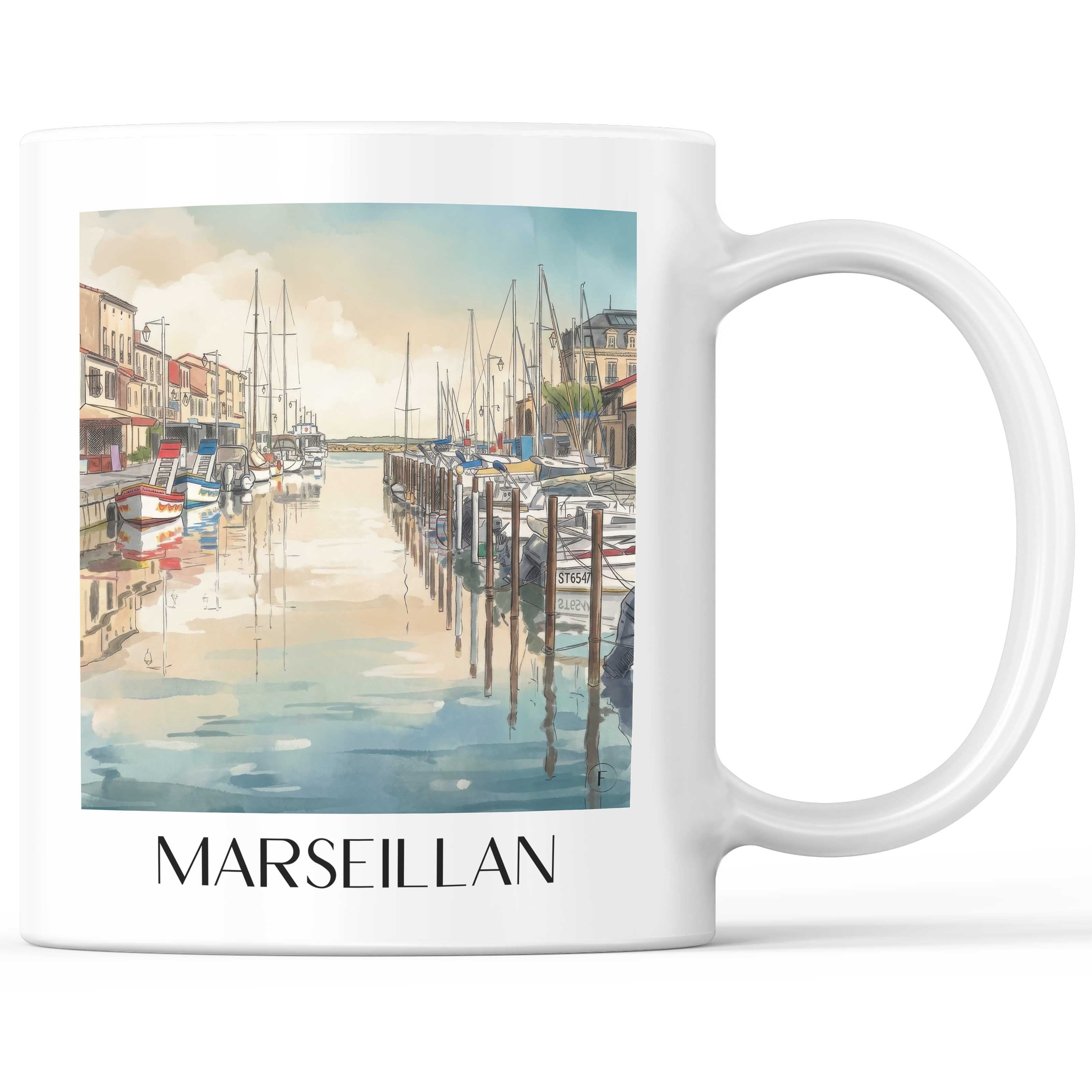 Marseillan Kaffeebecher - Bassin de Thau - Frankreich Becher - Kaffeetasse im Aquarell Stil