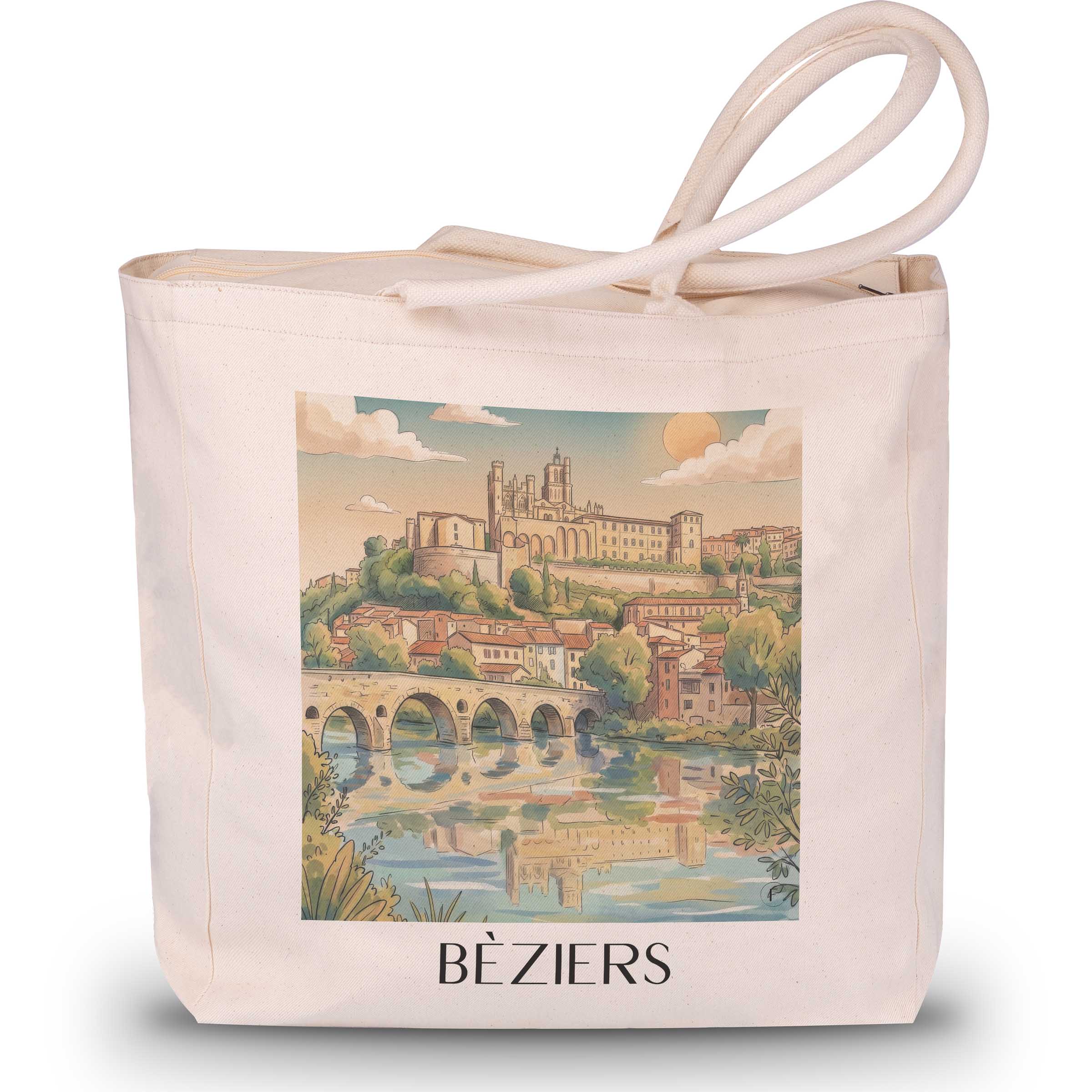 bèziers-okzitanien-frankreich-einkaufstasche-aquarell