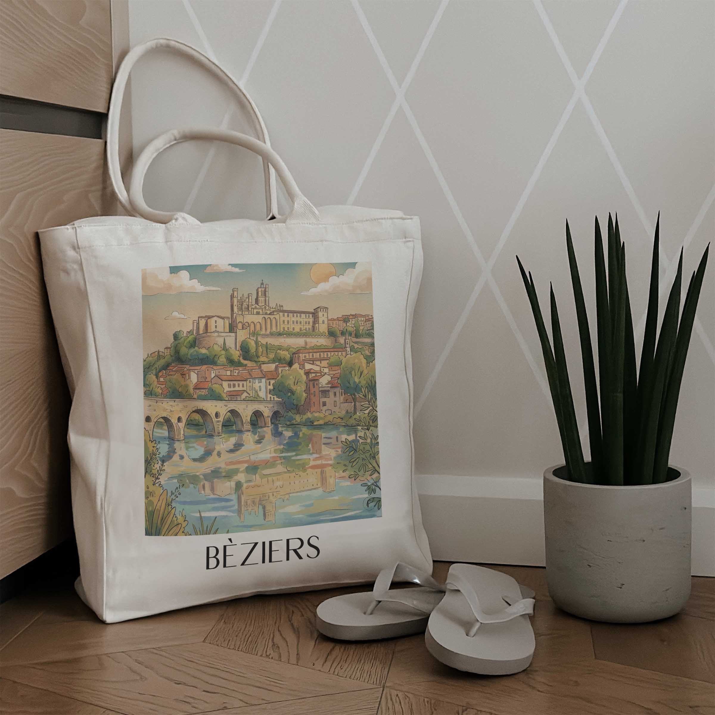 bèziers-okzitanien-frankreich-einkaufstasche-aquarell