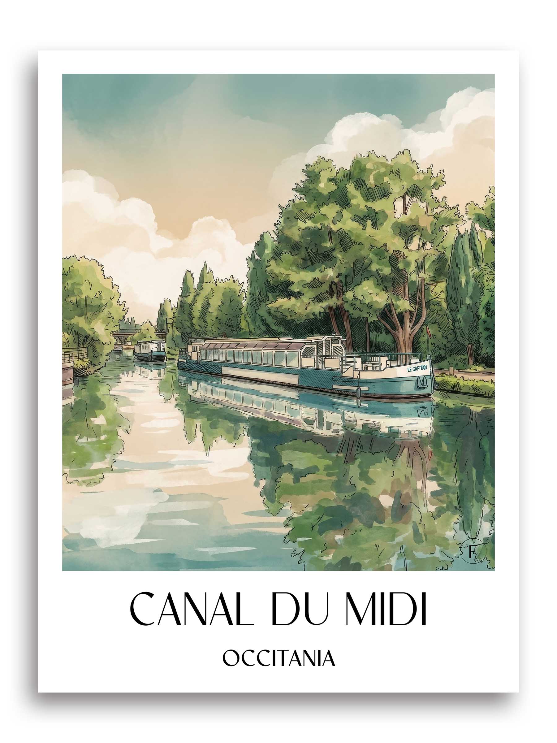Canal du Midi Poster - Okzitanien - Frankreich Kunstdruck - Aquarell von A4 bis A1