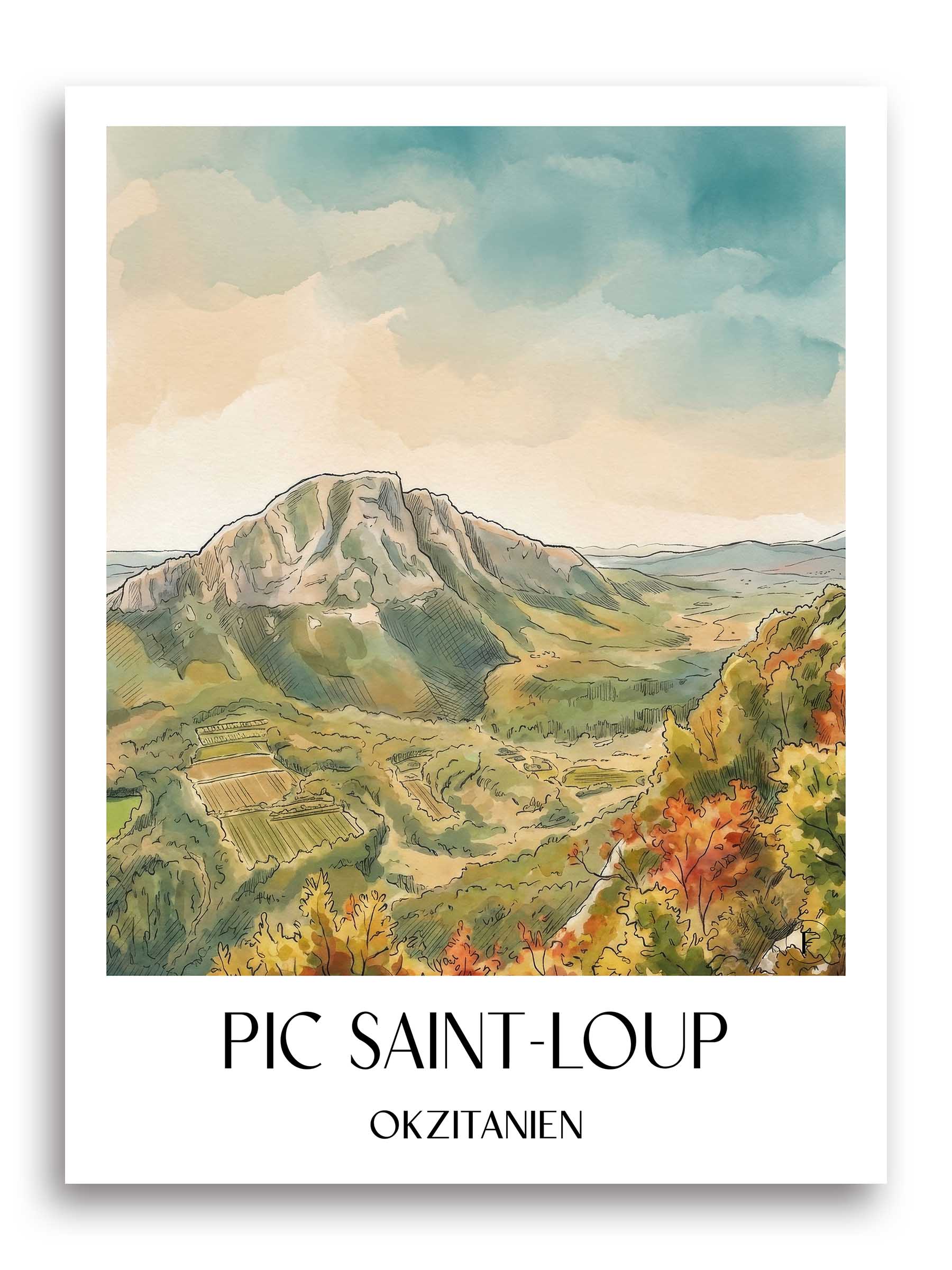 pic-saint-loup-okzitanien-frankreich-poster-aquarell