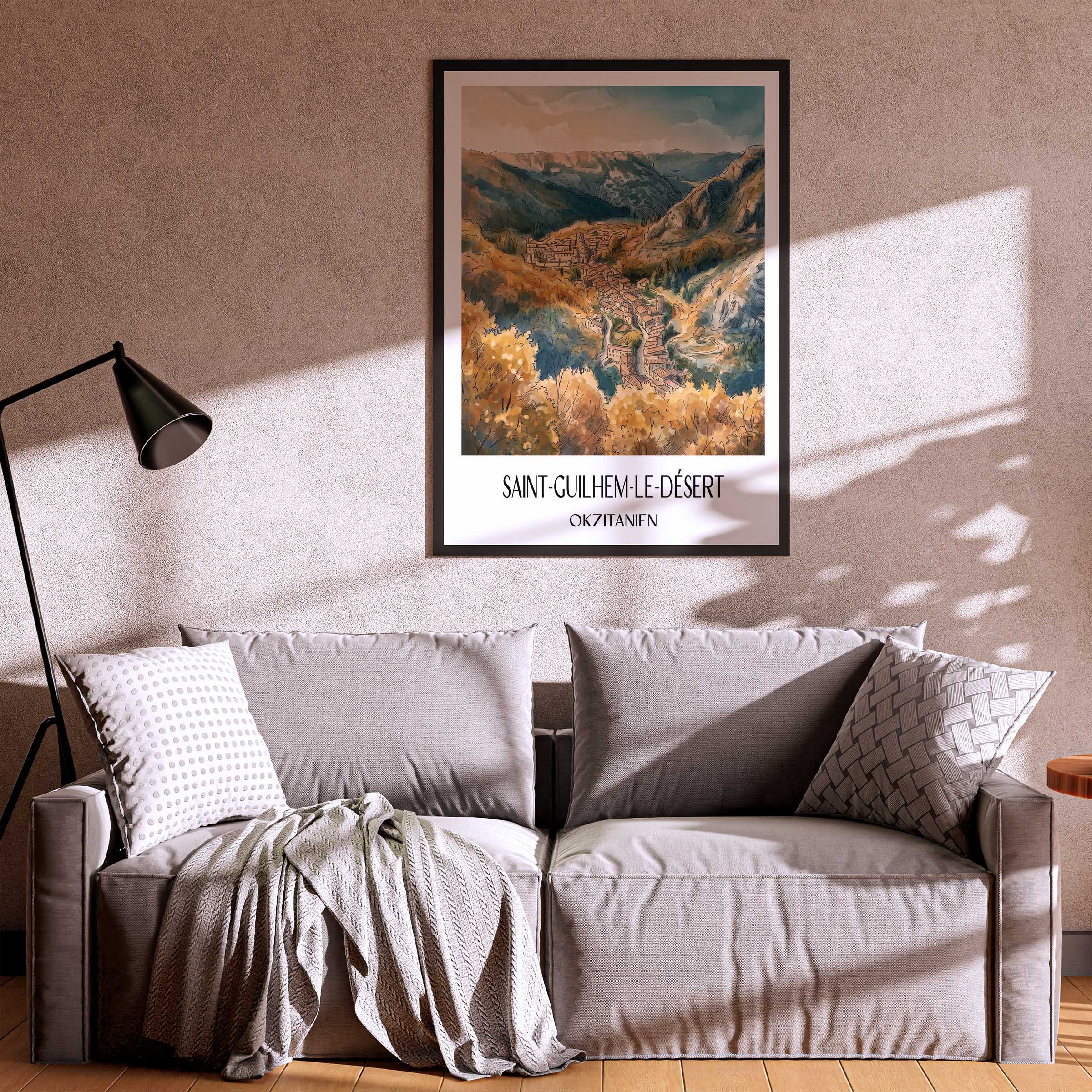 saint-guilhem-le-désert-okzitanien-frankreich-poster-aquarell