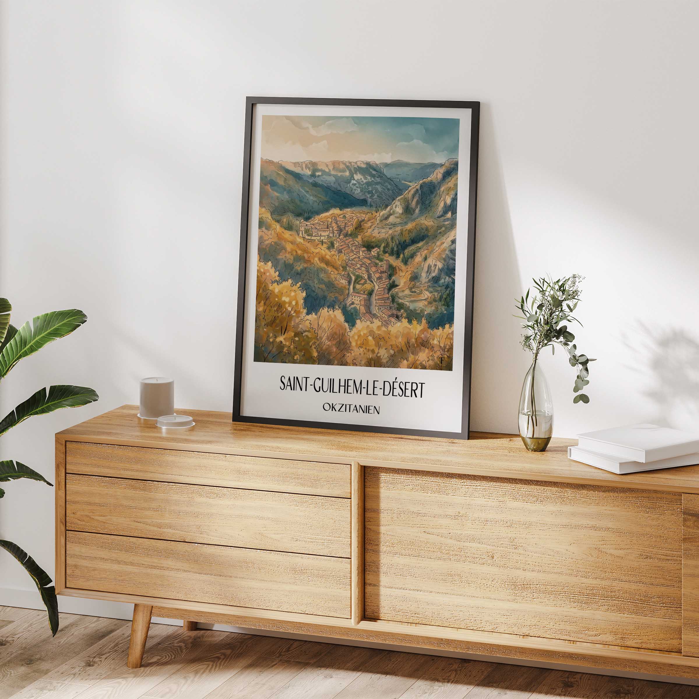 saint-guilhem-le-désert-okzitanien-frankreich-poster-aquarell