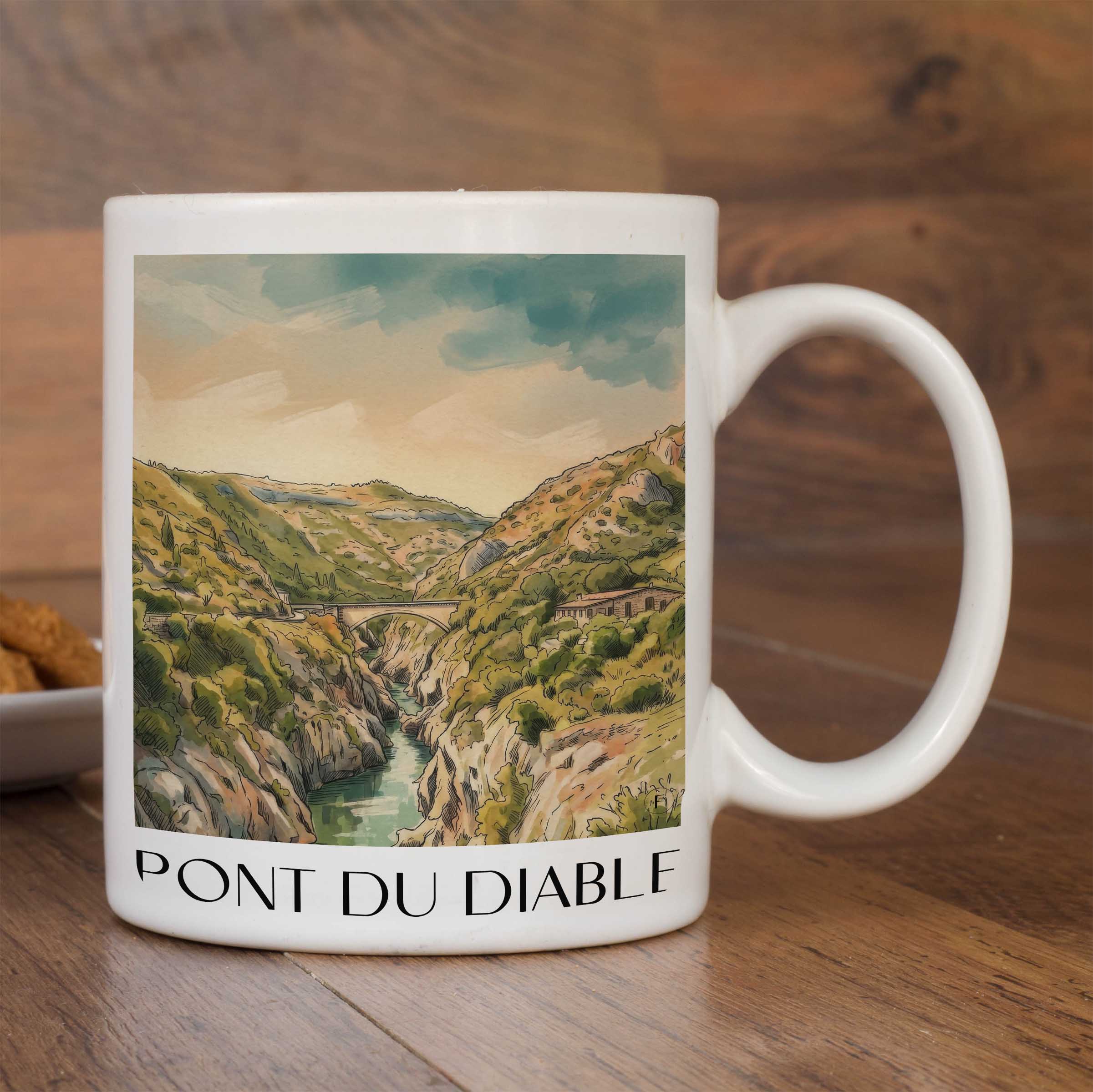 pont-du-diable-saint-guilhem-le-désert-frankreich-kaffeebecher-aquarell