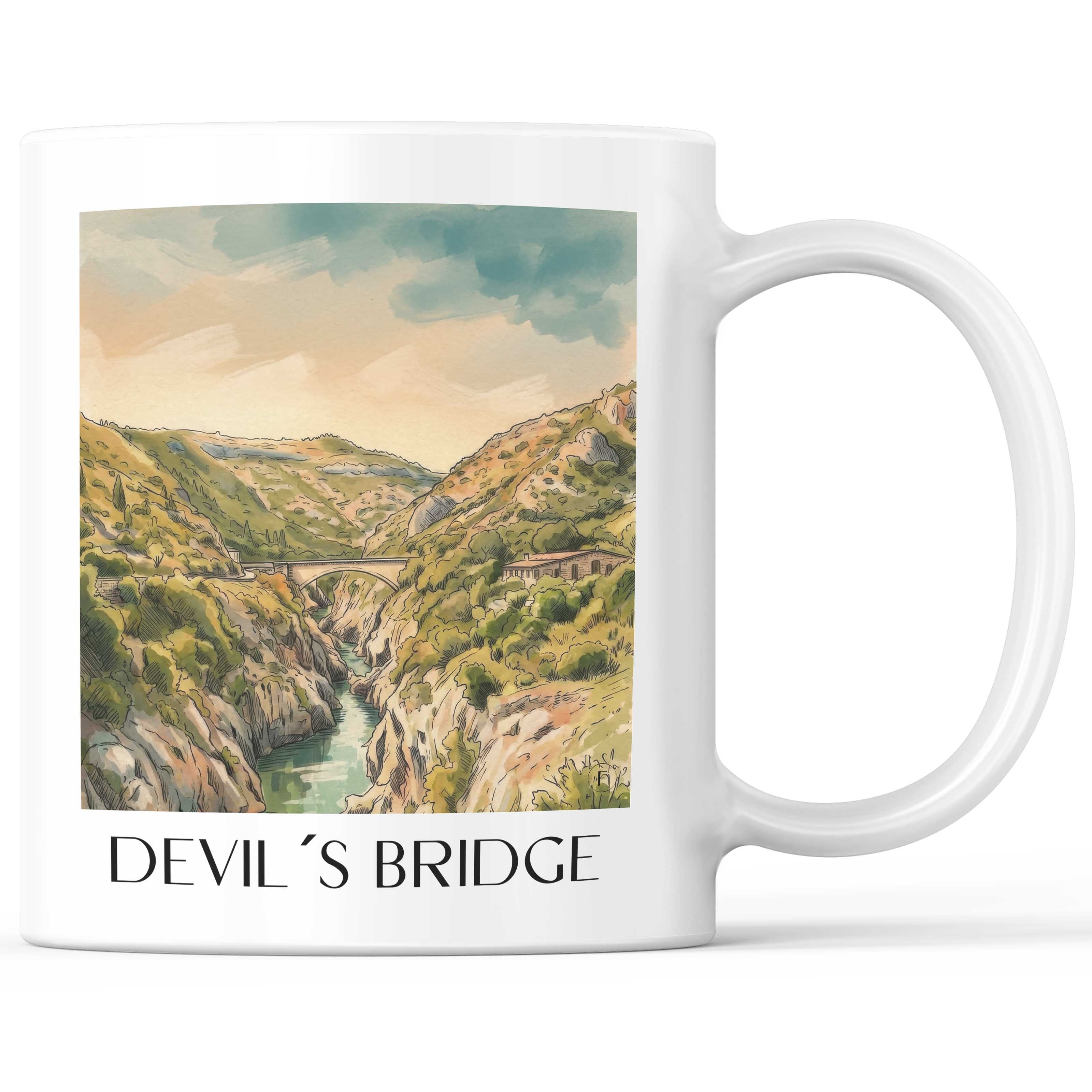 Pont du Diable Kaffeebecher - Saint-Guilhem-le-Désert - Frankreich Becher - Kaffeetasse im Aquarell Stil