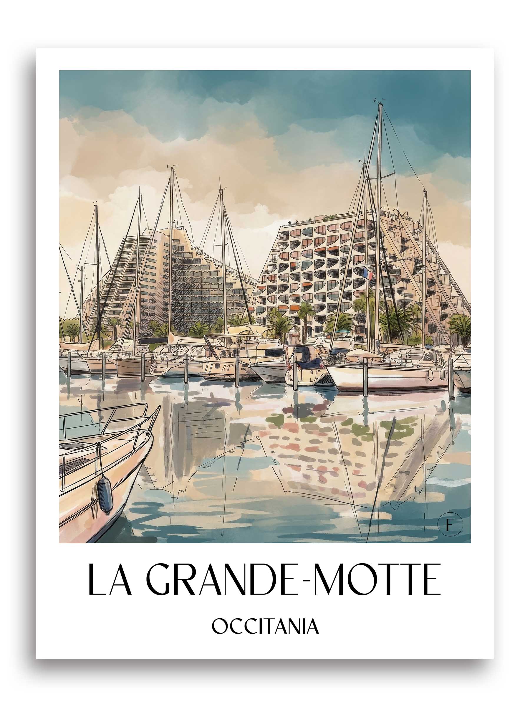 La Grande-Motte Poster - Okzitanien - Frankreich Kunstdruck - Aquarell von A4 bis A1